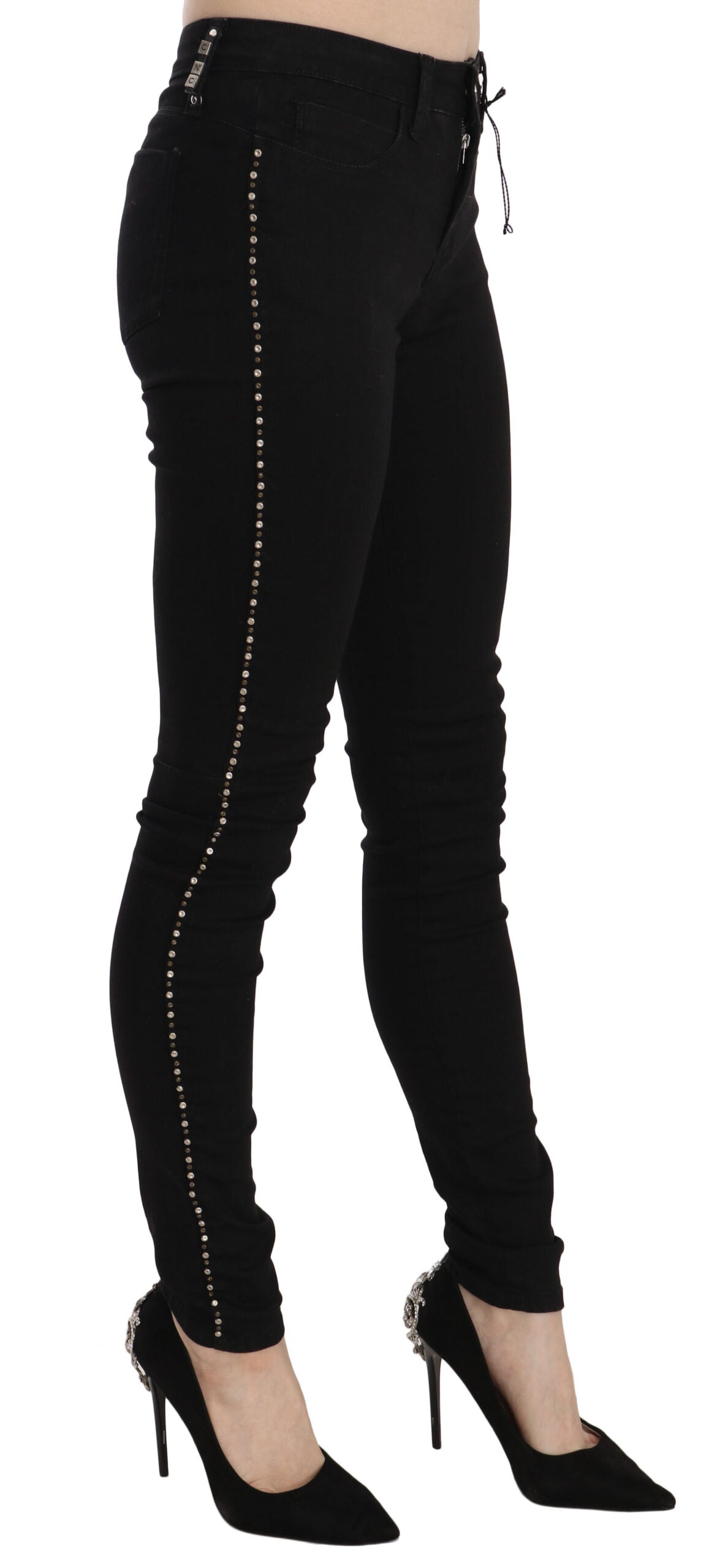 Costume National Black Embellished Mid Waist Skinny Denim Jeans LUNESCAPE