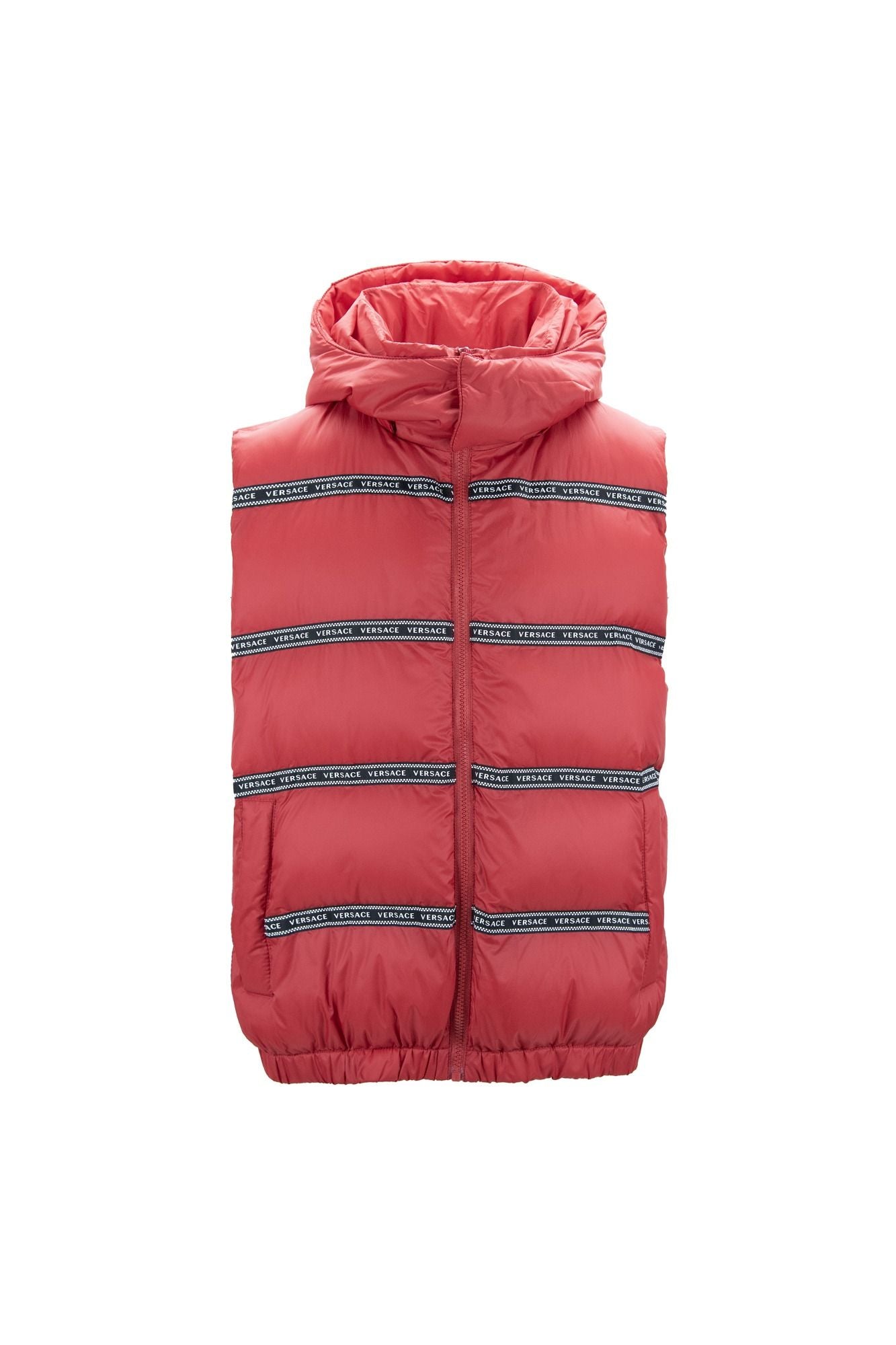 Elegant Red Versace Logo Vest with Detachable Hood LUNESCAPE