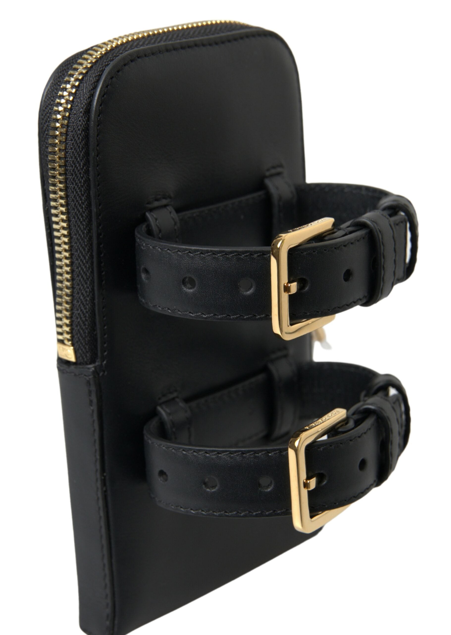 Dolce & Gabbana Black Leather Men Purse Double Belt Strap Bracelet Bag LUNESCAPE