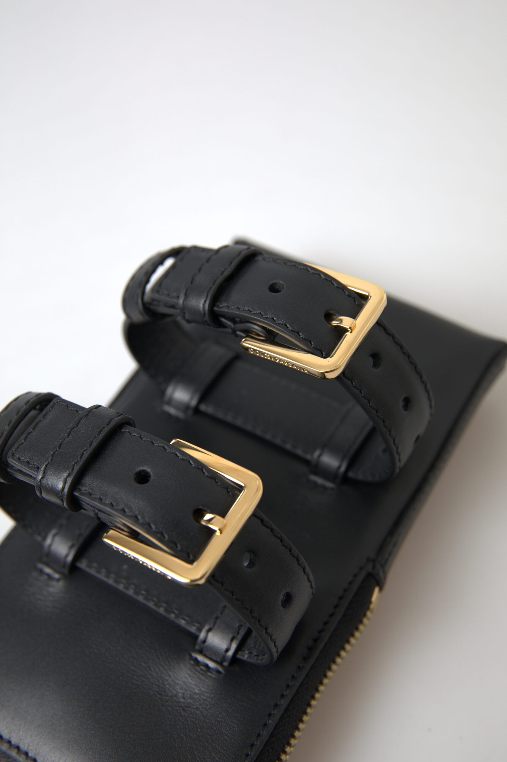 Dolce & Gabbana Black Leather Men Purse Double Belt Strap Bracelet Bag LUNESCAPE