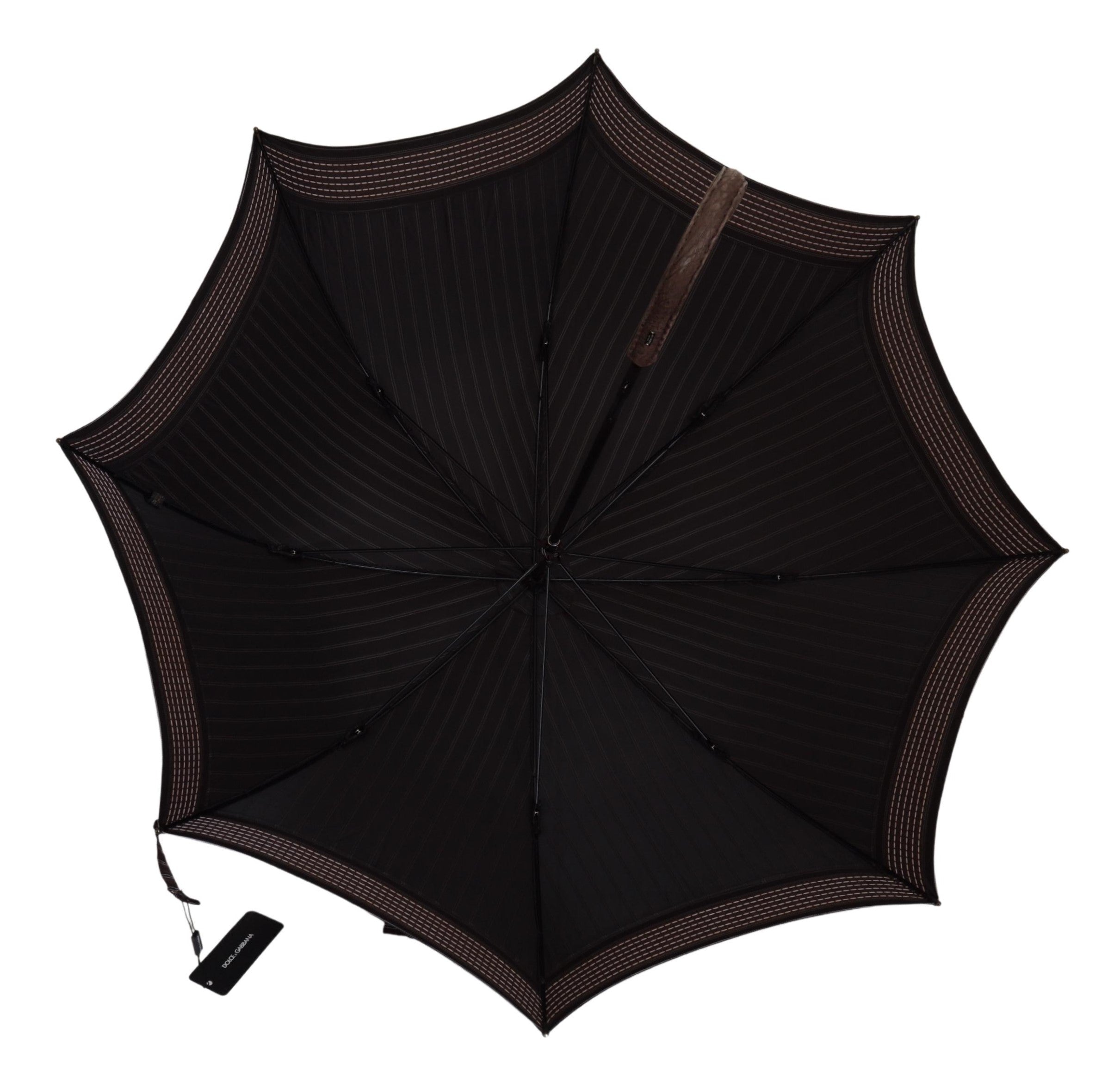 Dolce & Gabbana Brown Striped Leather Handle Collapsible Sartoria Umbrella LUNESCAPE