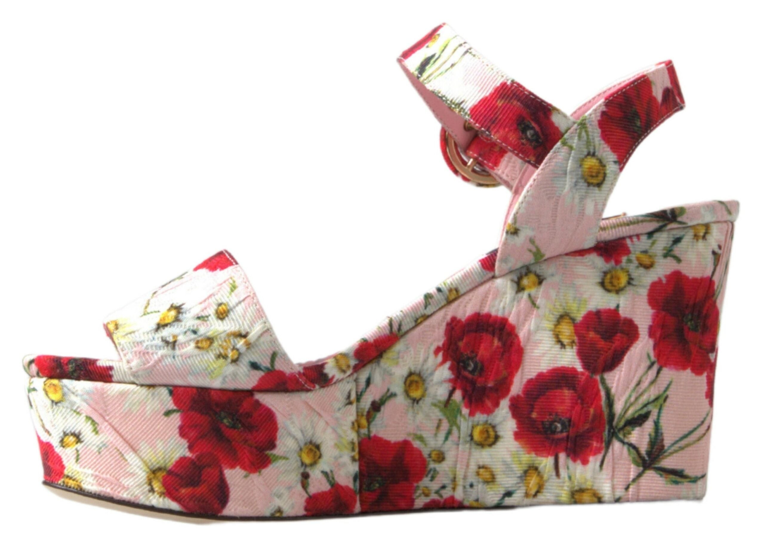 Dolce & Gabbana Multicolor floral print Wedges Floral Ankle Strap Sandals LUNESCAPE