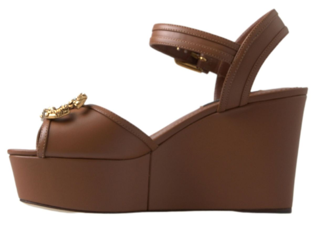 Dolce & Gabbana Brown Leather AMORE Wedges Sandals Shoes LUNESCAPE