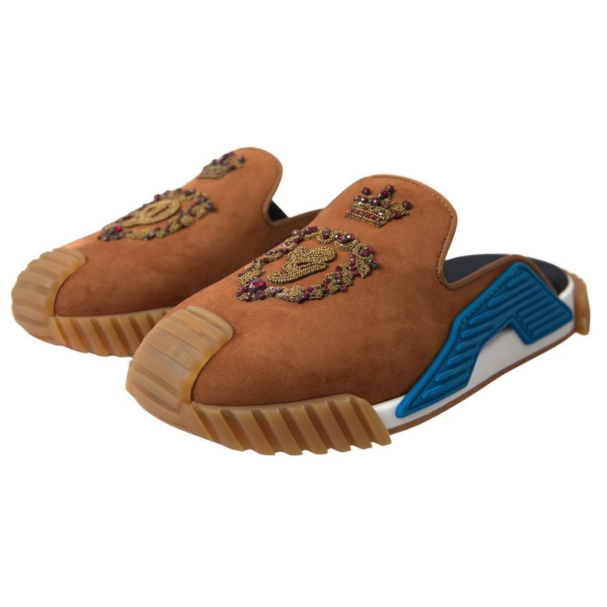 Dolce & Gabbana Brown Suede Crown Logo NS1 Mules