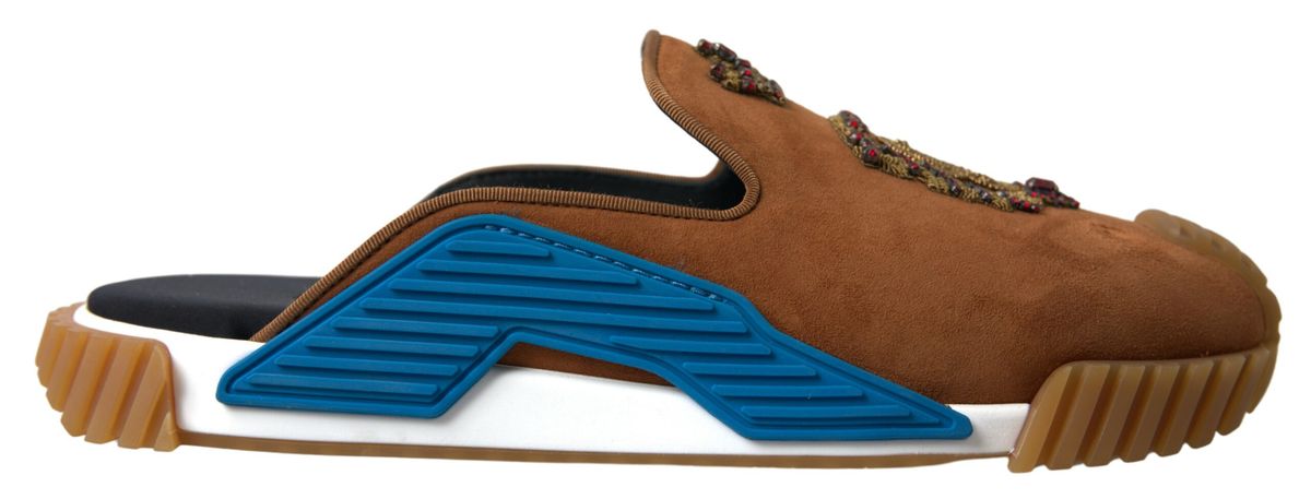 Dolce & Gabbana Brown Suede Crown Logo NS1 Mules
