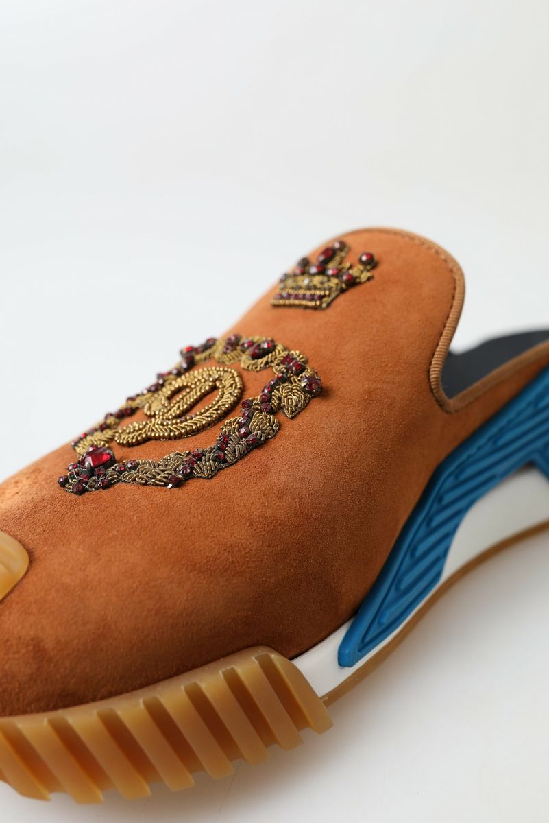 Dolce & Gabbana Brown Suede Crown Logo NS1 Mules