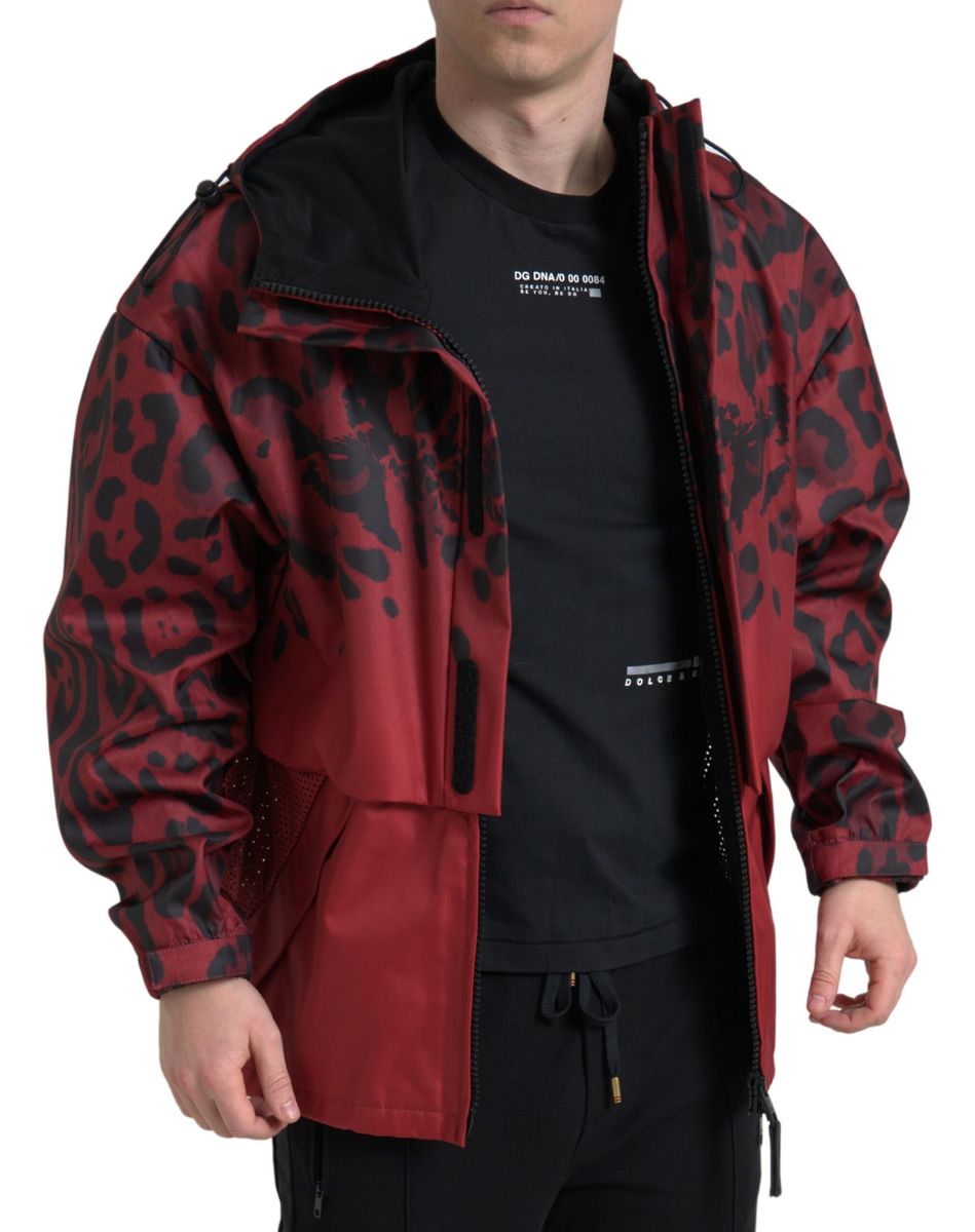 Dolce & Gabbana Red Leopard Hooded Rain Coat