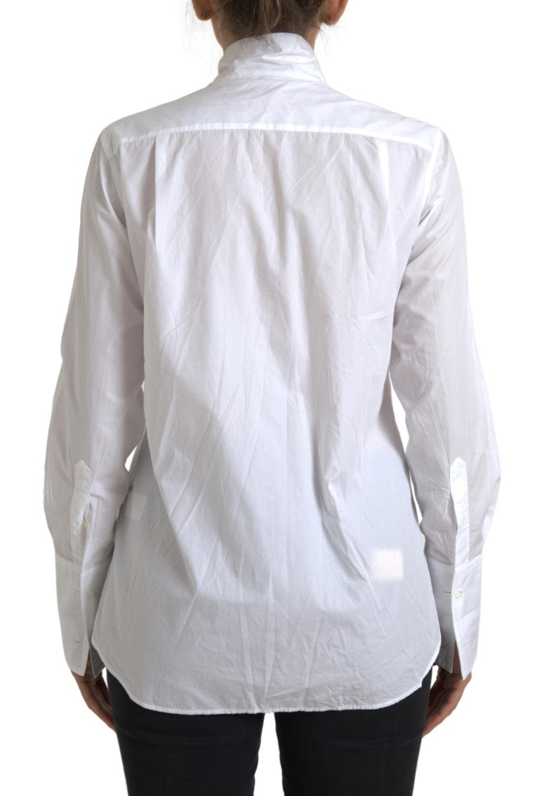 Dolce & Gabbana White Cotton Ascot Collar Long Sleeves Top LUNESCAPE