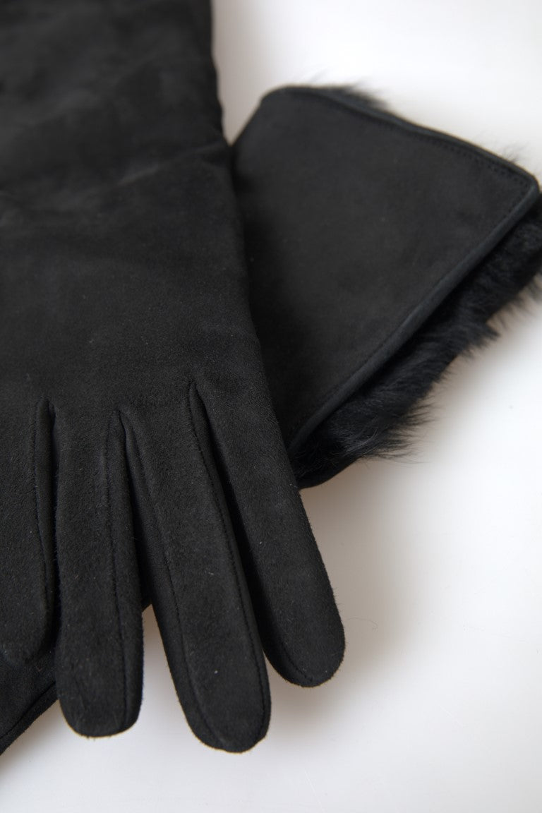 Dolce & Gabbana Black Leather Fur Elbow Length Gloves LUNESCAPE