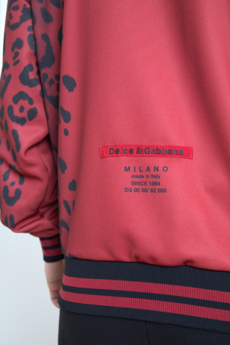 Dolce & Gabbana Red Leopard Polyester Bomber Full Zip Jacket
