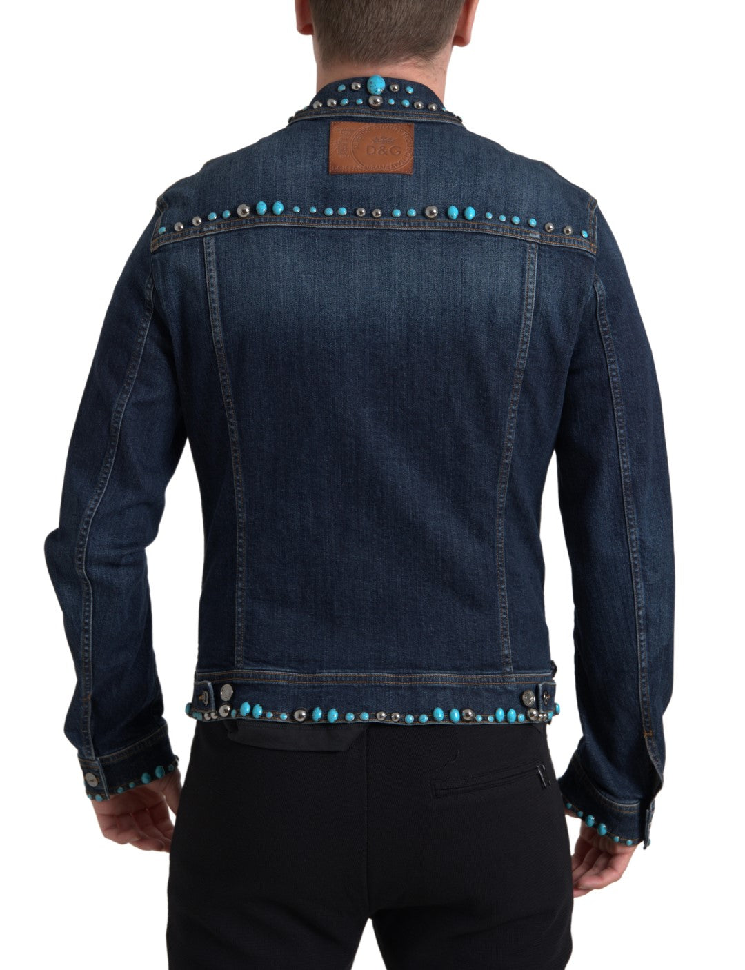 Dolce & Gabbana Blue Denim Turquoise Stones Studded Jacket LUNESCAPE