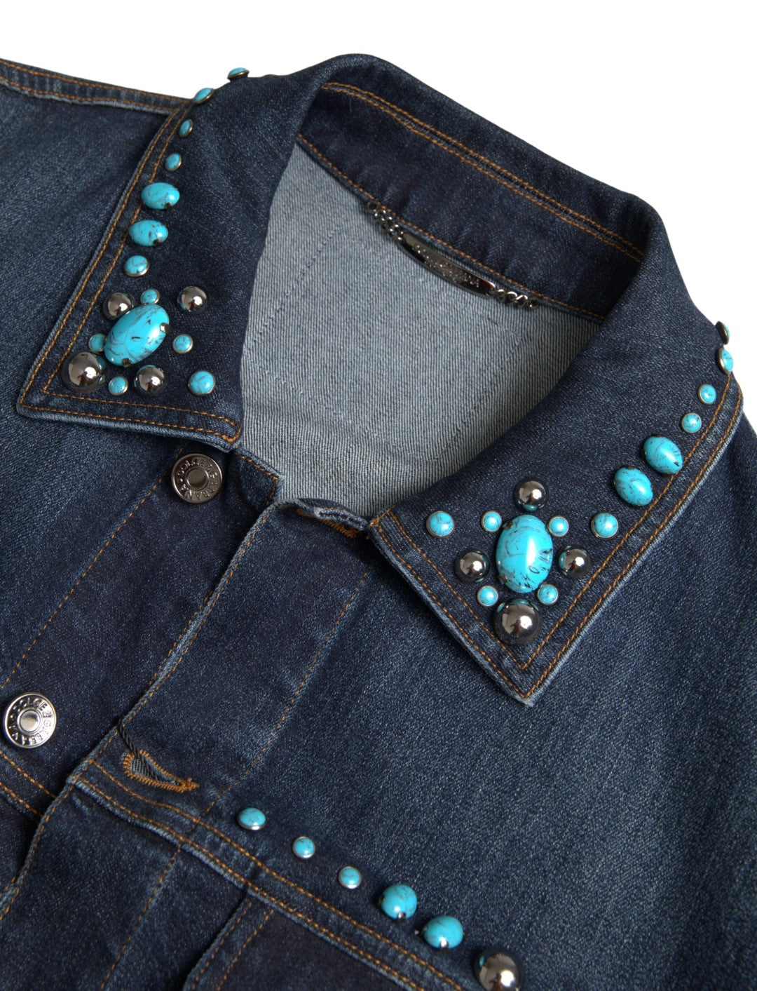Dolce & Gabbana Blue Denim Turquoise Stones Studded Jacket LUNESCAPE