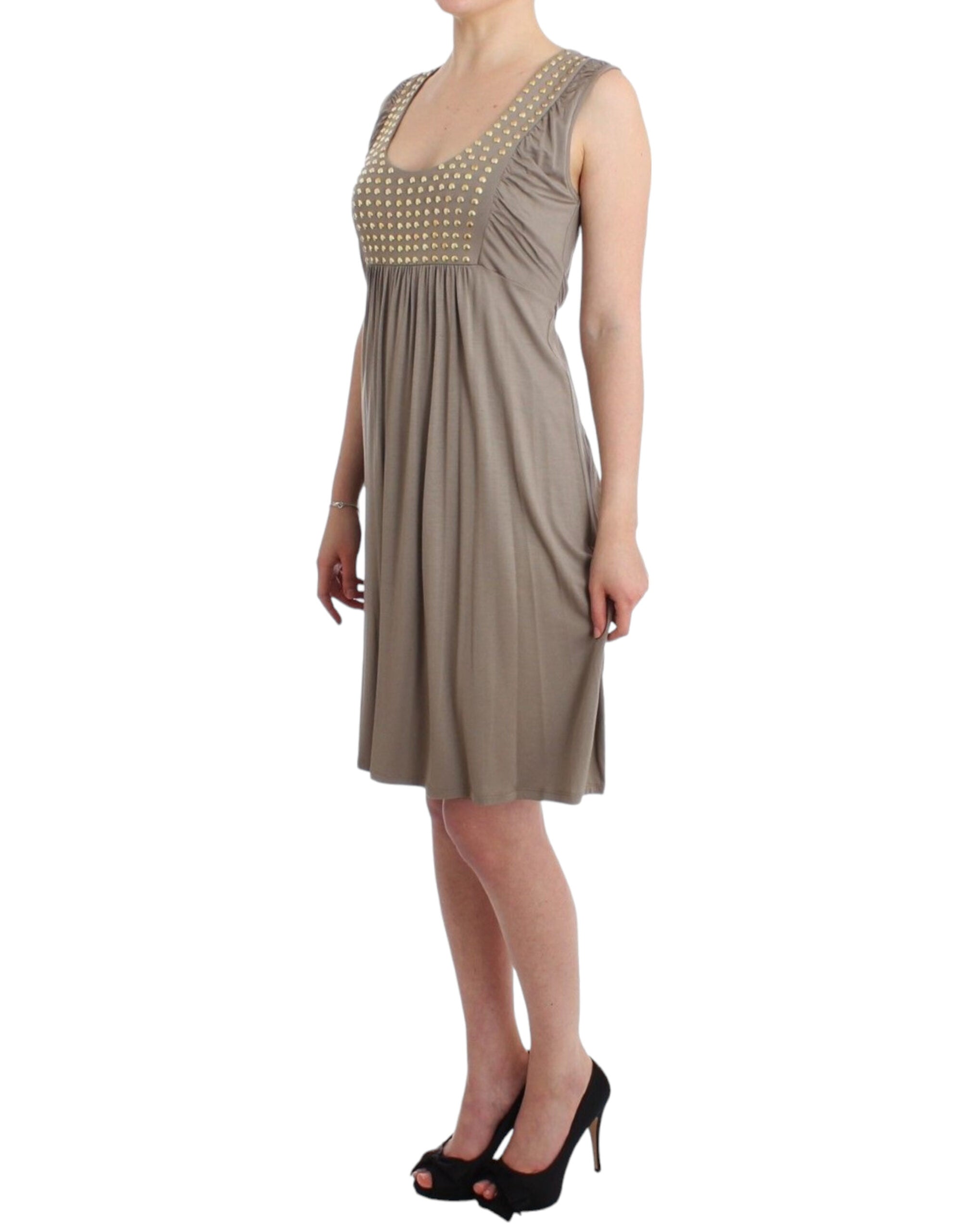 Roccobarocco Khaki studded sheath dress LUNESCAPE
