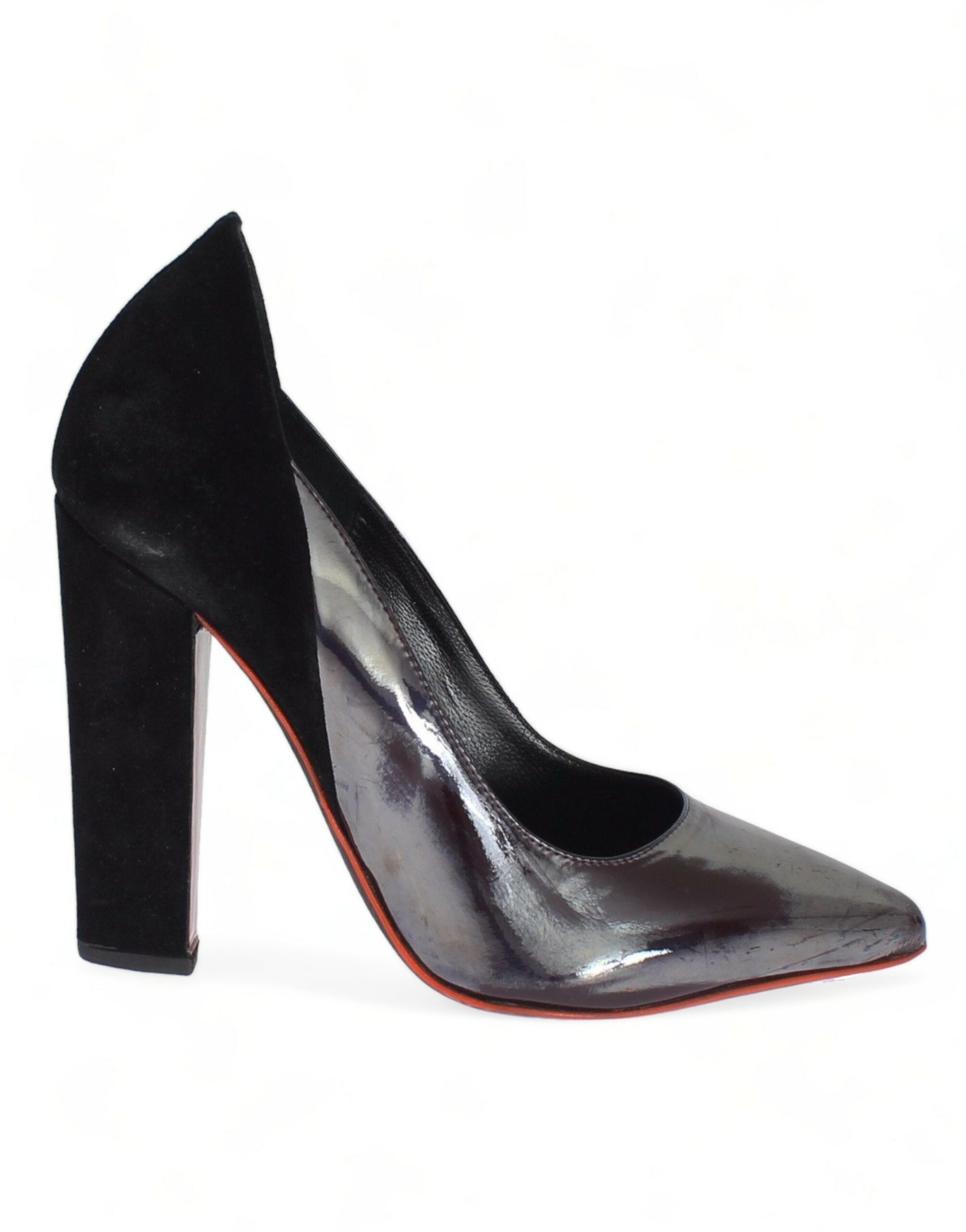 Cédric Charlier Gray Black Leather Suede Heels Pumps Shoes LUNESCAPE