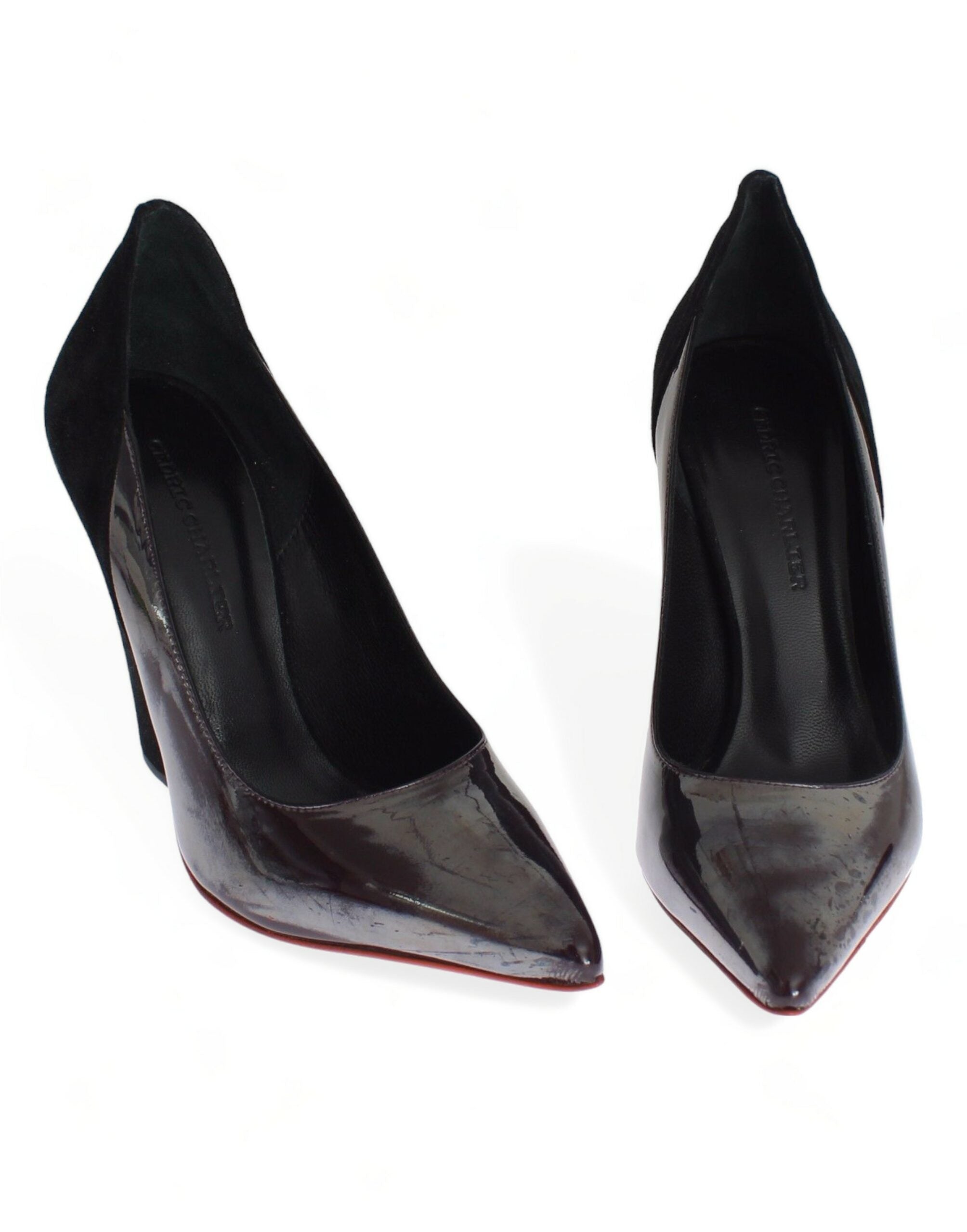 Cédric Charlier Gray Black Leather Suede Heels Pumps Shoes LUNESCAPE