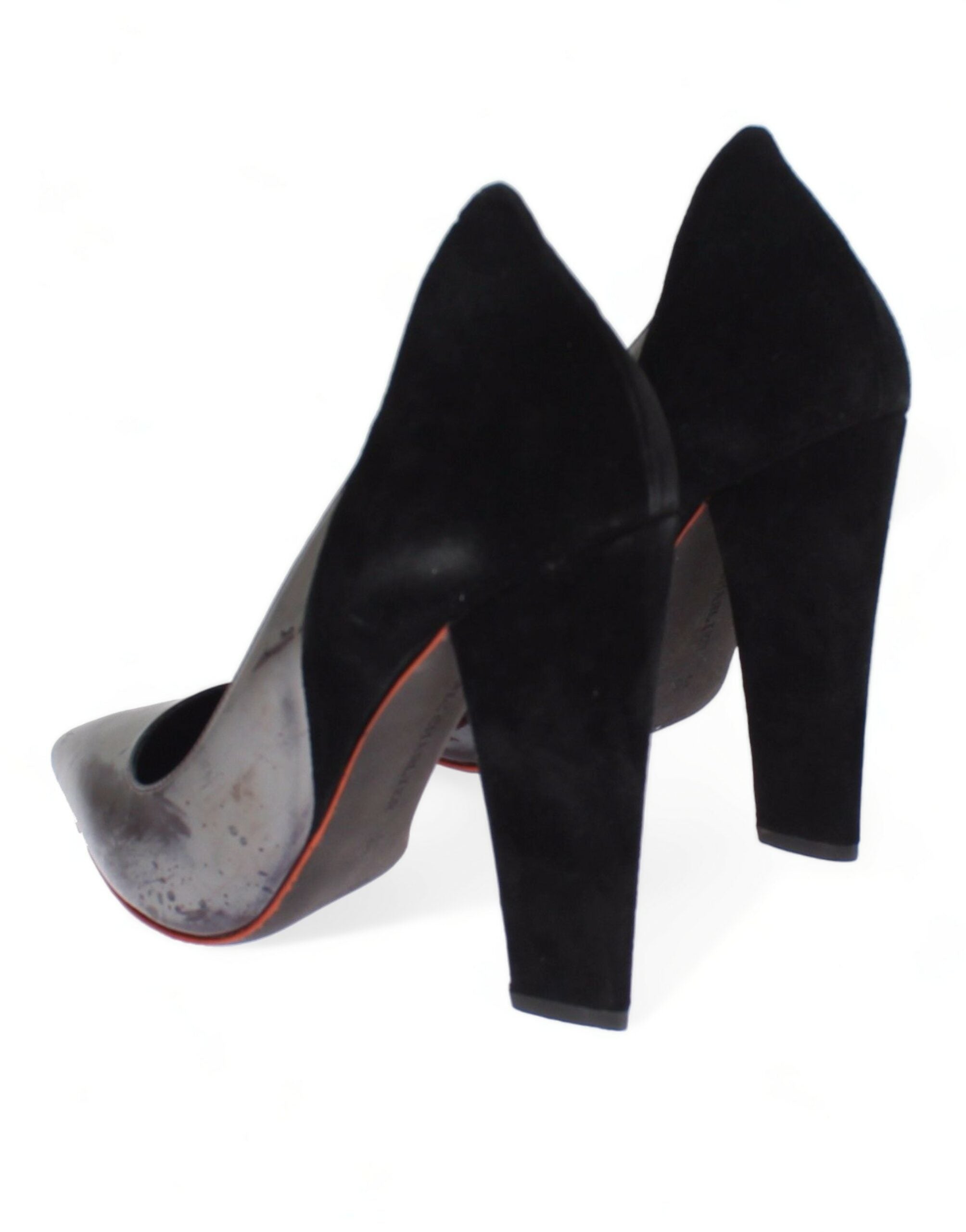 Cédric Charlier Gray Black Leather Suede Heels Pumps Shoes LUNESCAPE
