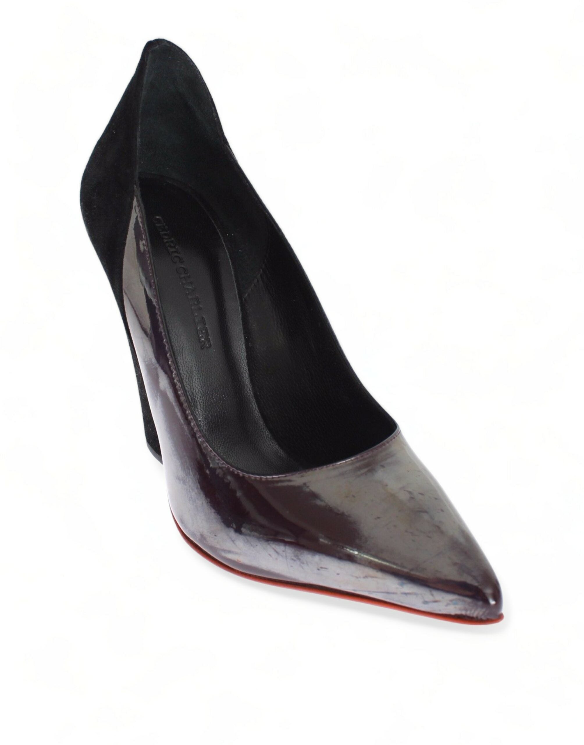 Cédric Charlier Gray Black Leather Suede Heels Pumps Shoes LUNESCAPE