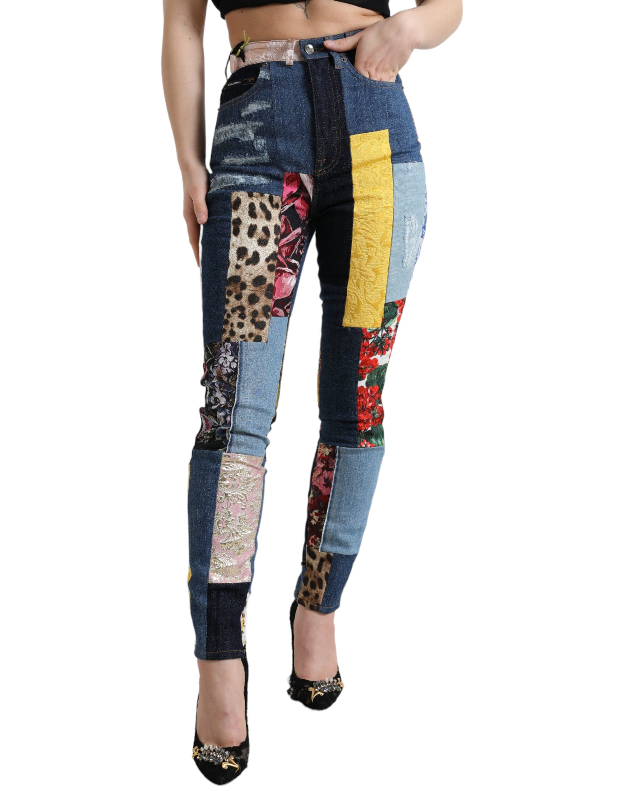 Dolce & Gabbana Multicolor Patchwork GRACE Skinny Denim Jeans LUNESCAPE