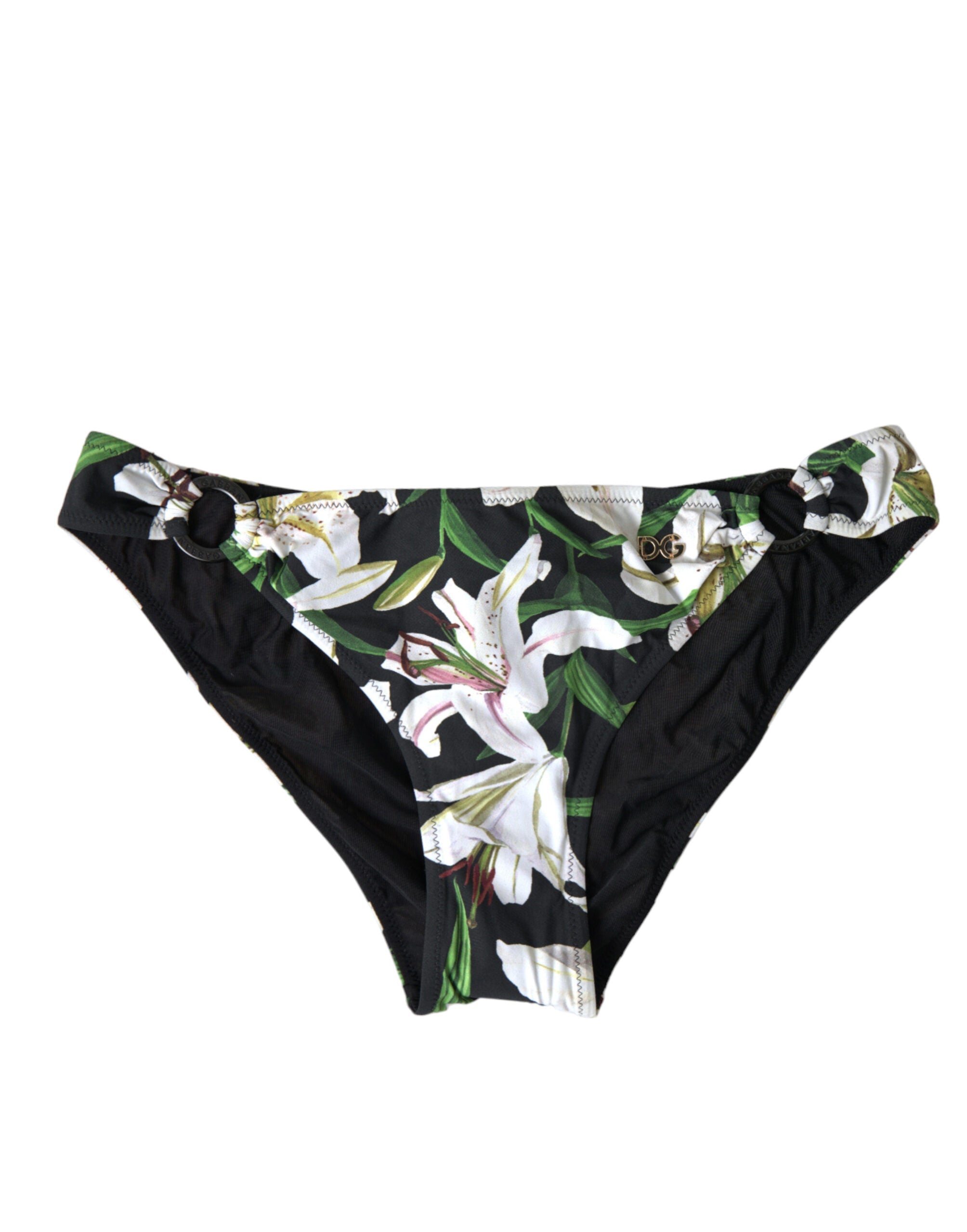 Dolce & Gabbana Black Lily Print Swimwear Bottom Beachwear Bikini LUNESCAPE