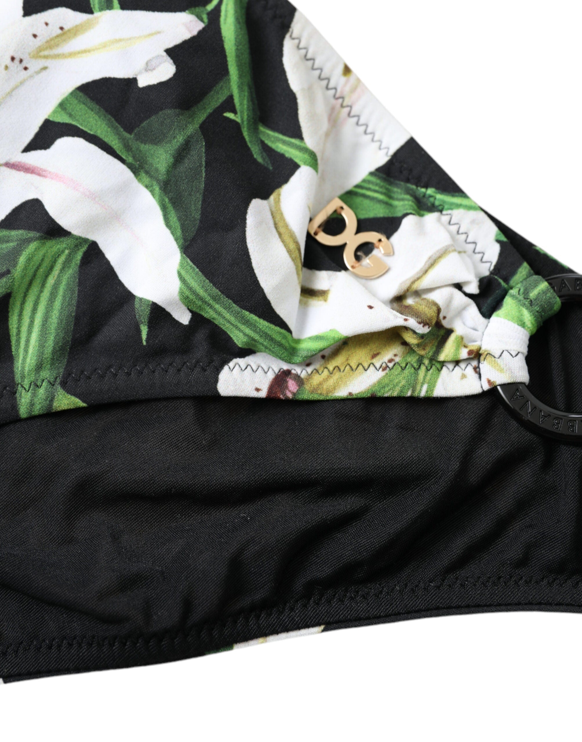Dolce & Gabbana Black Lily Print Swimwear Bottom Beachwear Bikini LUNESCAPE