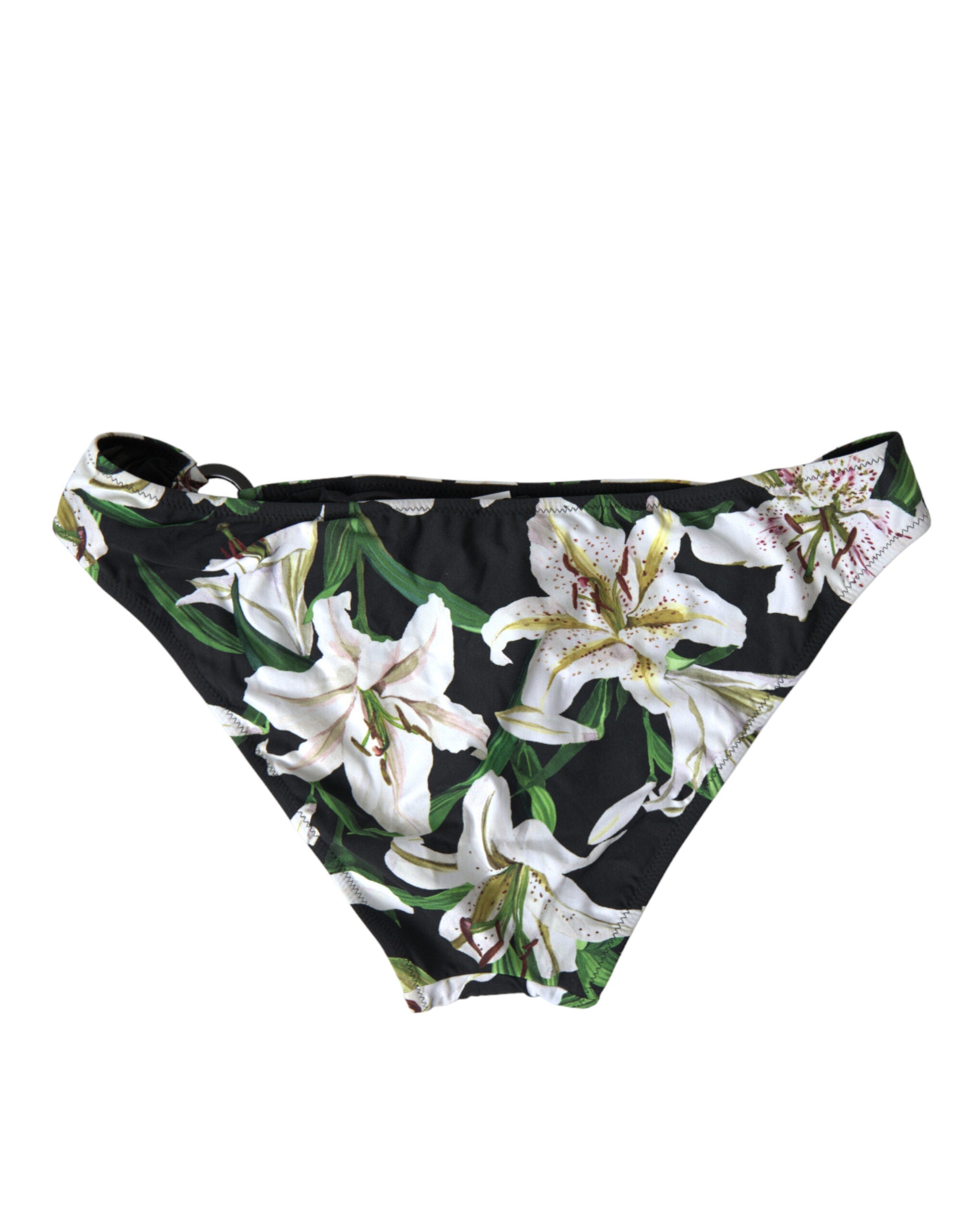 Dolce & Gabbana Black Lily Print Swimwear Bottom Beachwear Bikini LUNESCAPE