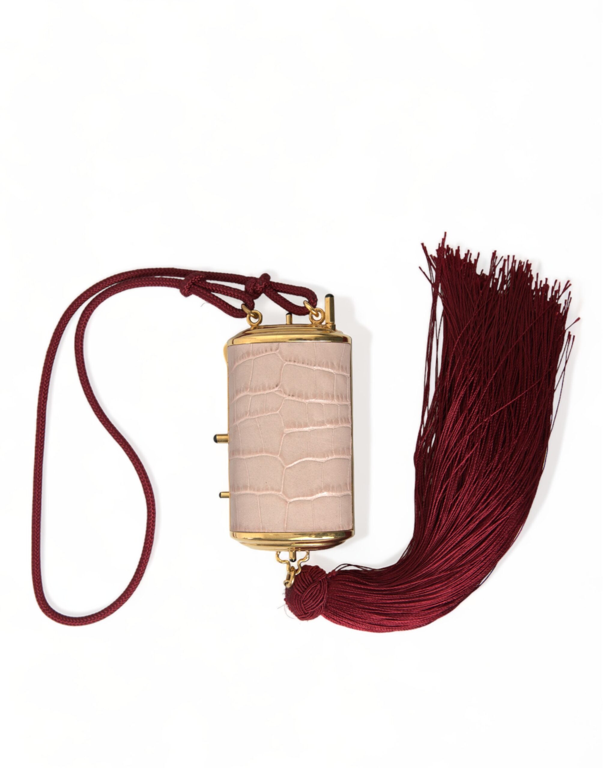 Dolce & Gabbana Pink Exotic Leather Mini Mirror Tassel Makeup Bag LUNESCAPE