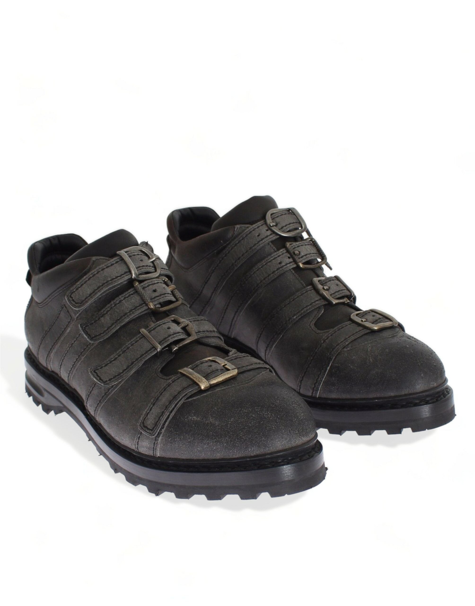 Dolce & Gabbana Gray Leather Ankle Strap Shoes Boots LUNESCAPE