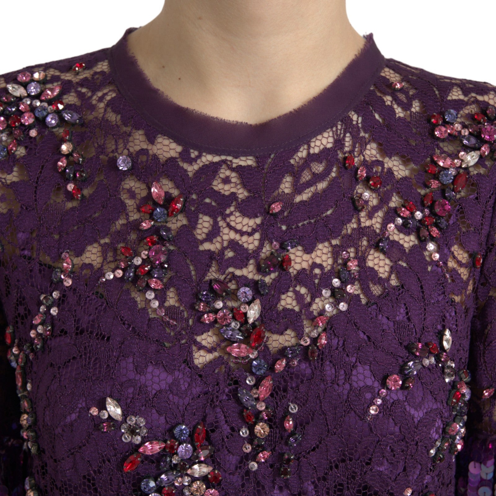 Dolce & Gabbana Purple floral lace crystal embedded dress LUNESCAPE