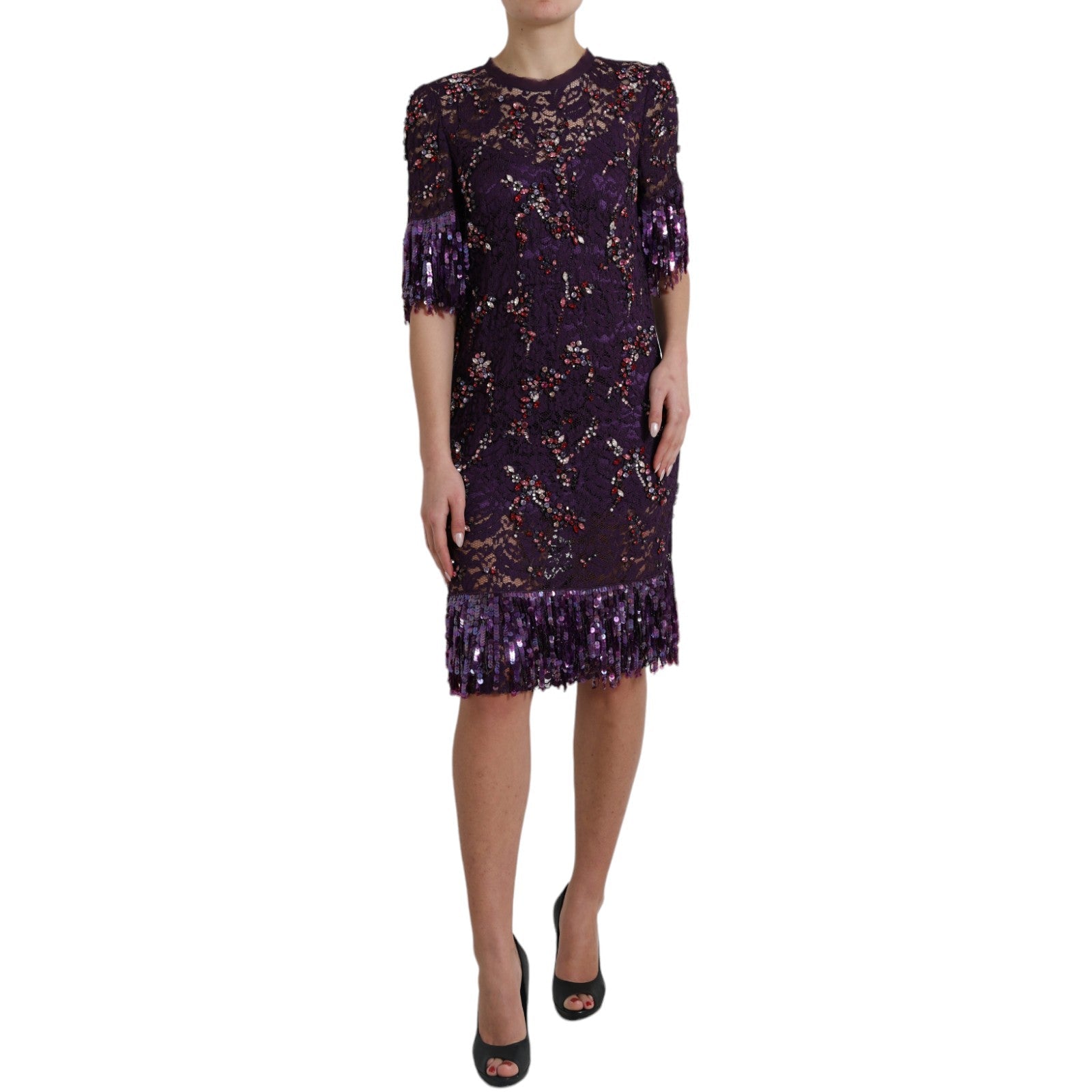 Dolce & Gabbana Purple floral lace crystal embedded dress LUNESCAPE