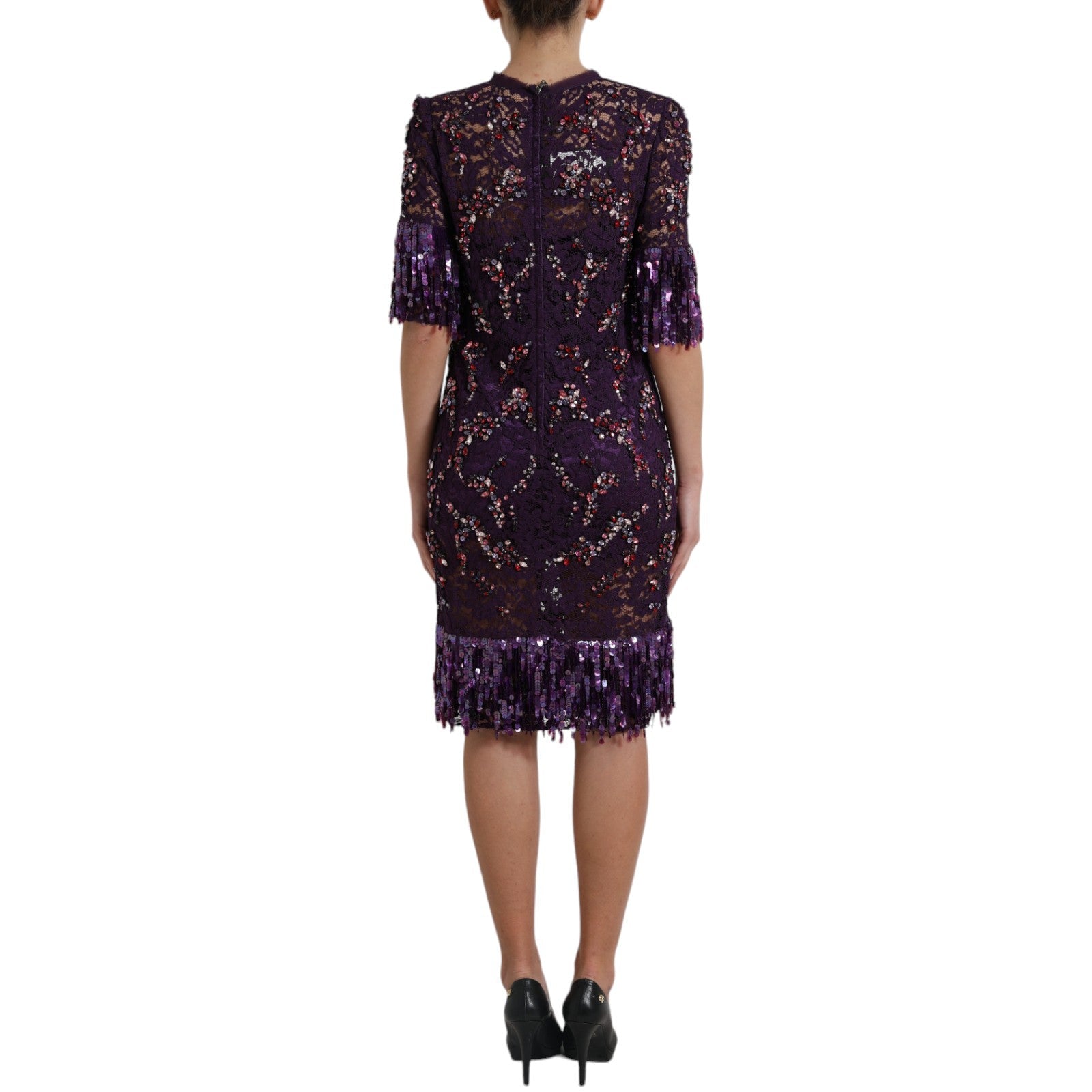 Dolce & Gabbana Purple floral lace crystal embedded dress LUNESCAPE
