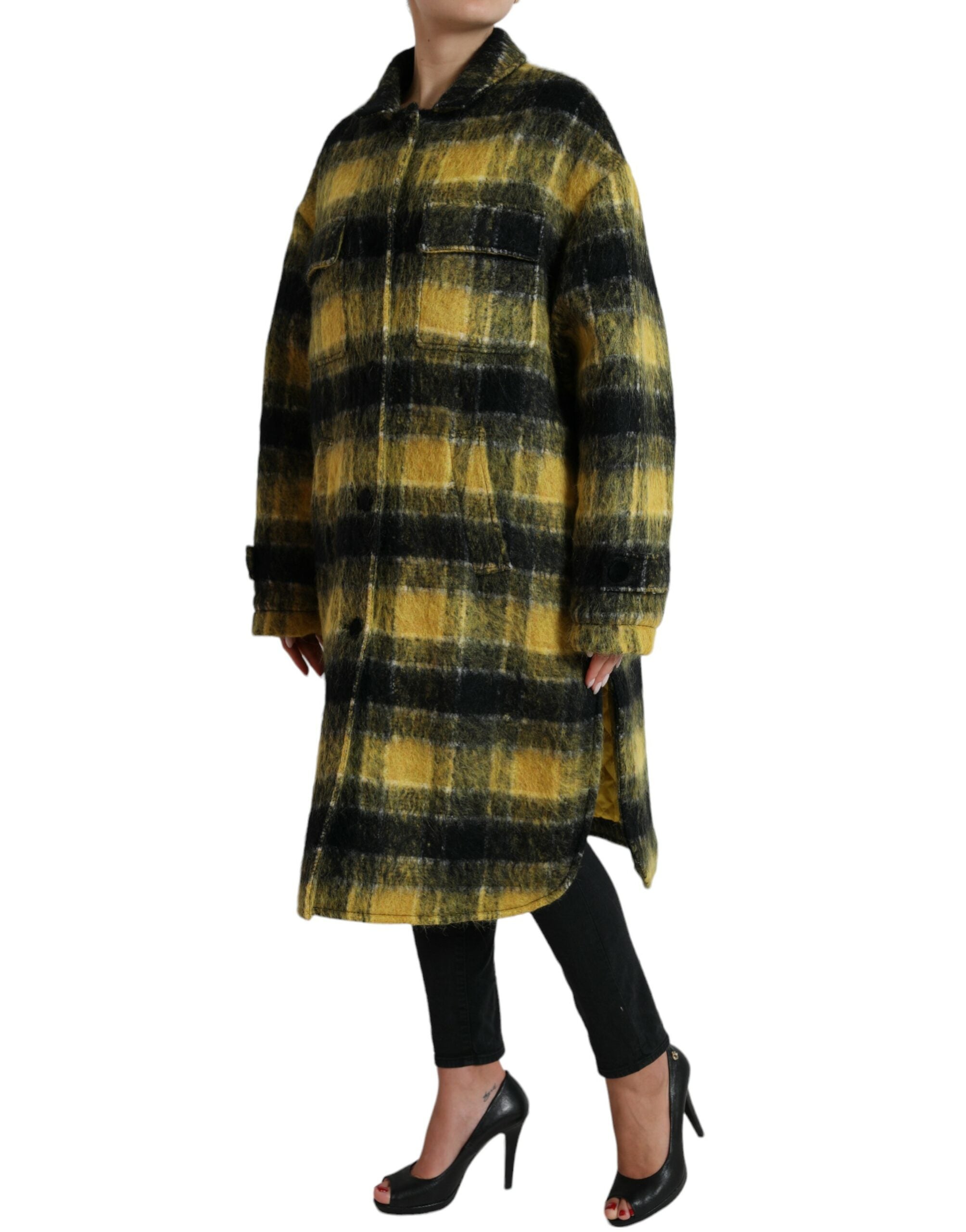 Dolce & Gabbana Yellow Plaid Long Sleeve Casual Coat Jacket LUNESCAPE