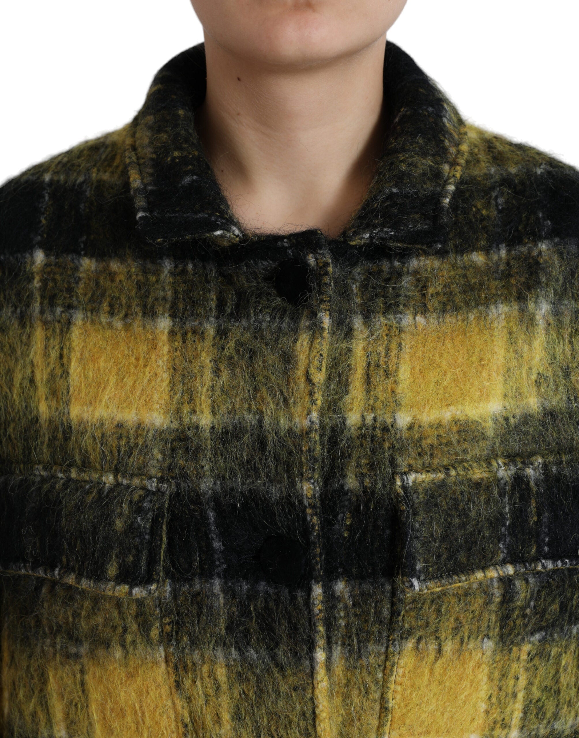 Dolce & Gabbana Yellow Plaid Long Sleeve Casual Coat Jacket LUNESCAPE