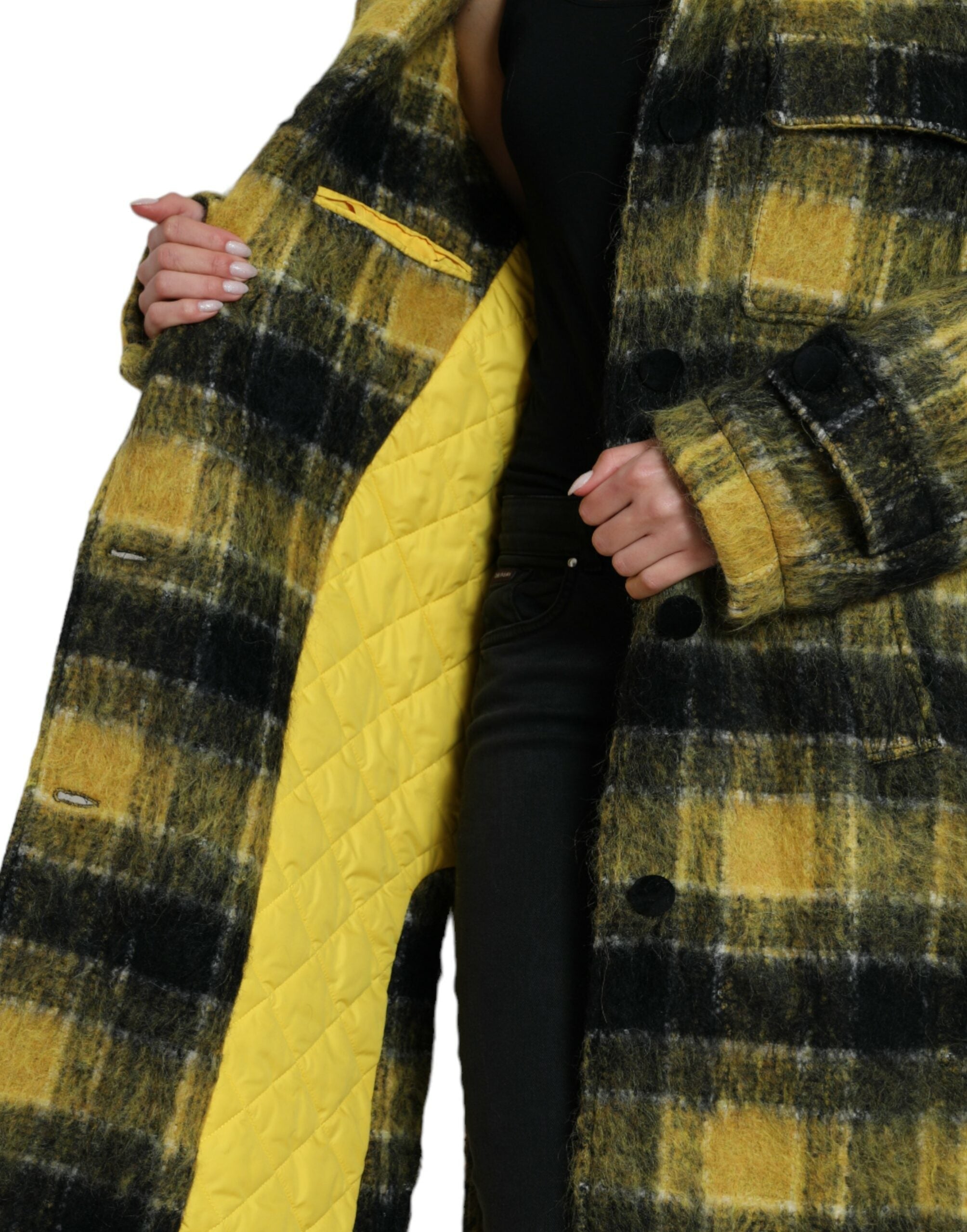 Dolce & Gabbana Yellow Plaid Long Sleeve Casual Coat Jacket LUNESCAPE