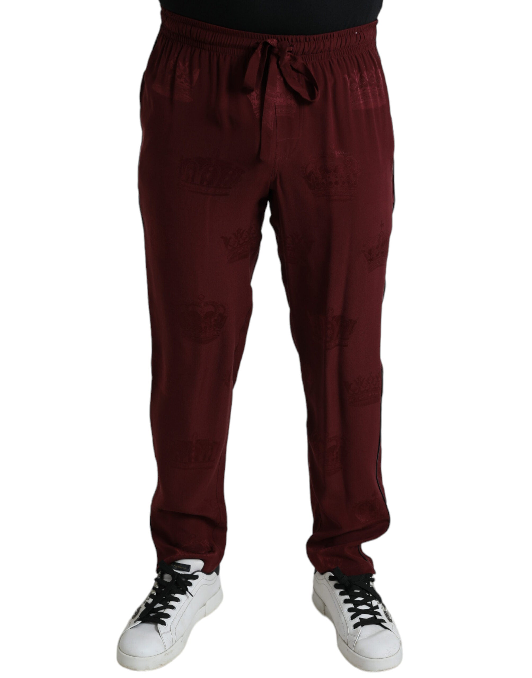 Dolce & Gabbana Maroon Crown Pattern Silk Pajama Pants LUNESCAPE