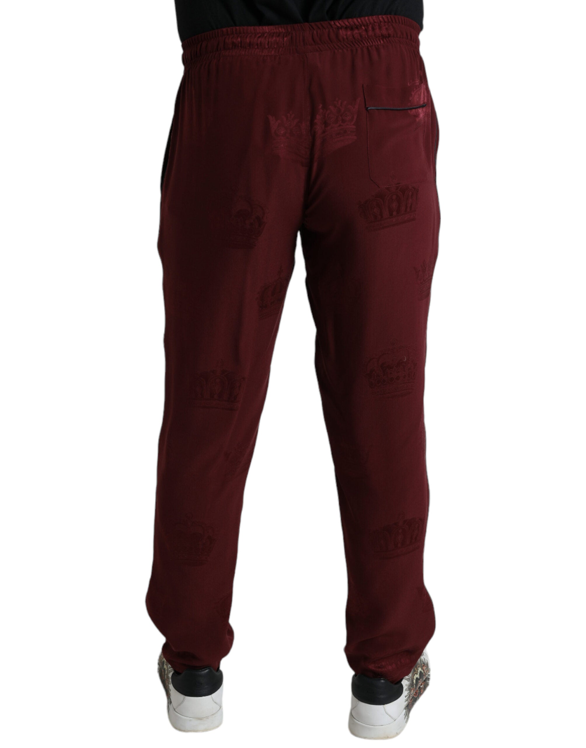Dolce & Gabbana Maroon Crown Pattern Silk Pajama Pants LUNESCAPE