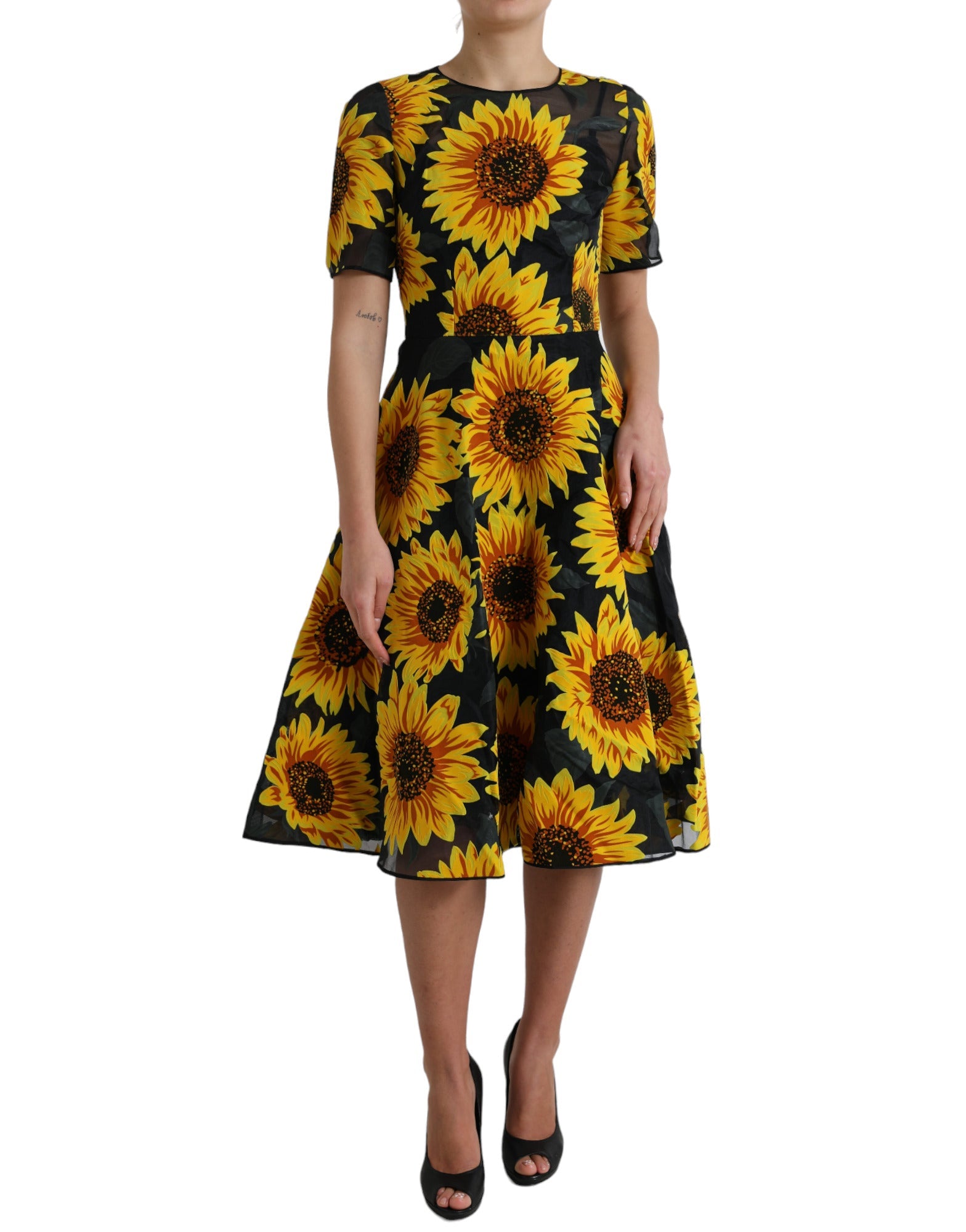 Dolce & Gabbana Summery Sunflower A-Line Midi Dress LUNESCAPE