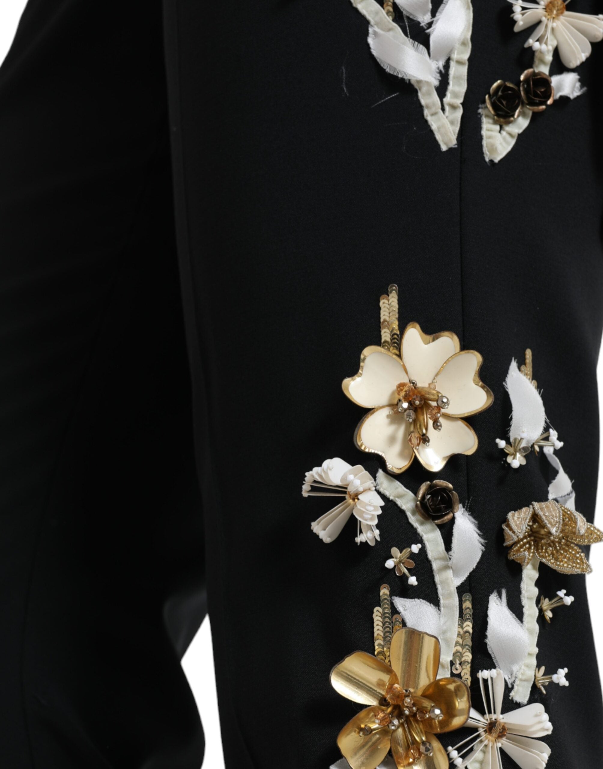 Dolce & Gabbana Black Floral Applique High Waist Tapered Pants LUNESCAPE