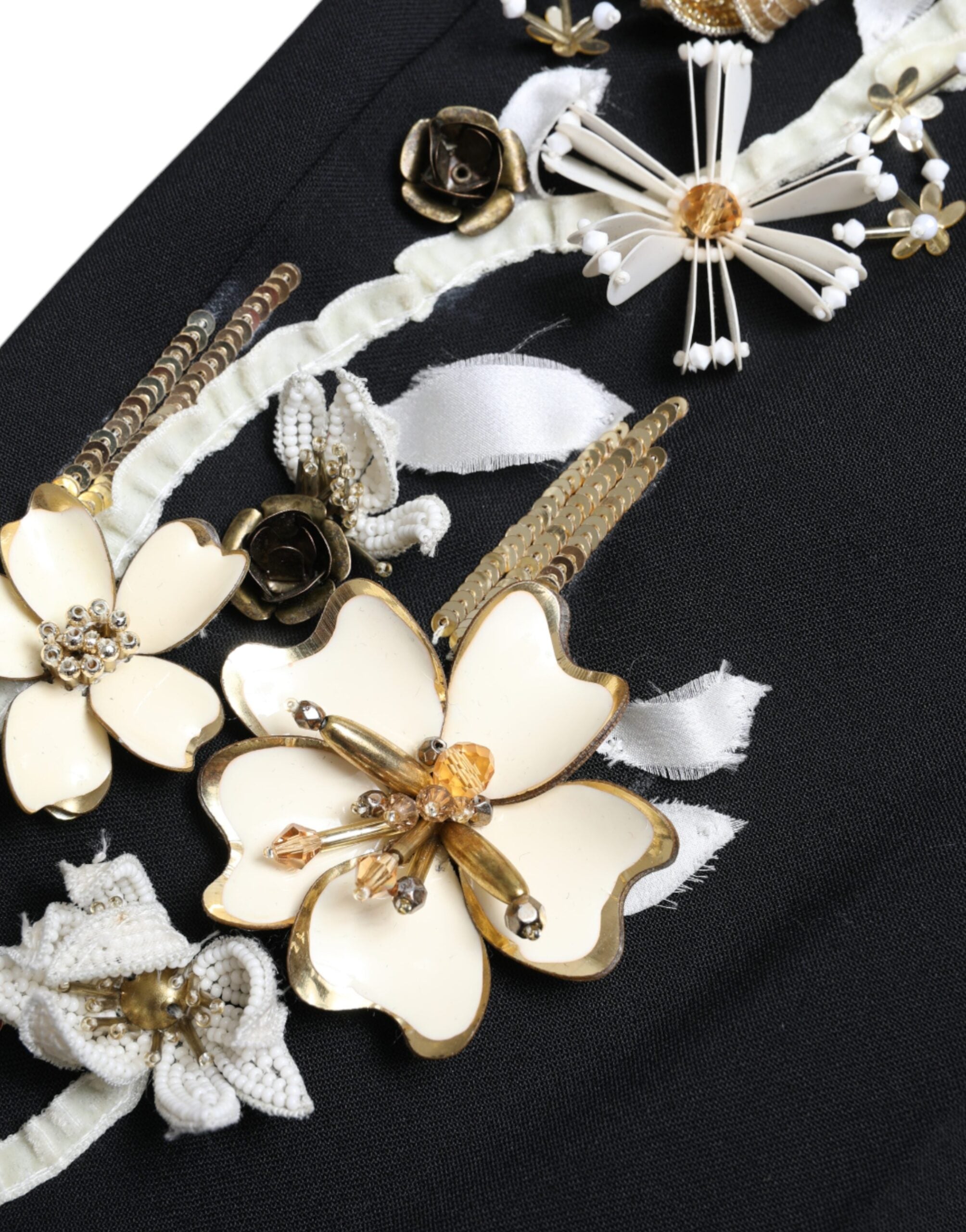Dolce & Gabbana Black Floral Applique High Waist Tapered Pants LUNESCAPE