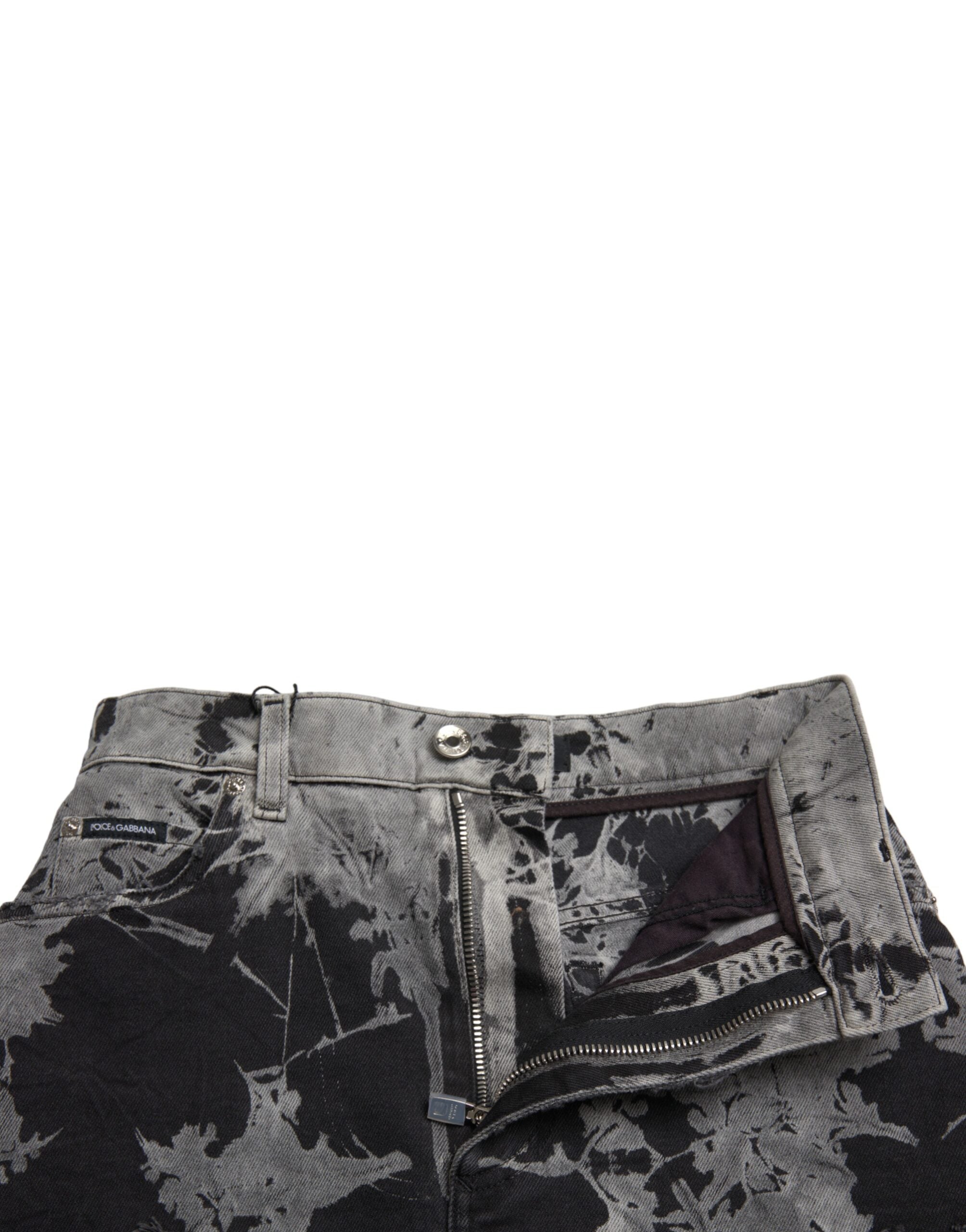 Dolce & Gabbana Black Gray Lace Cotton High Waist Denim Mini Skirt LUNESCAPE