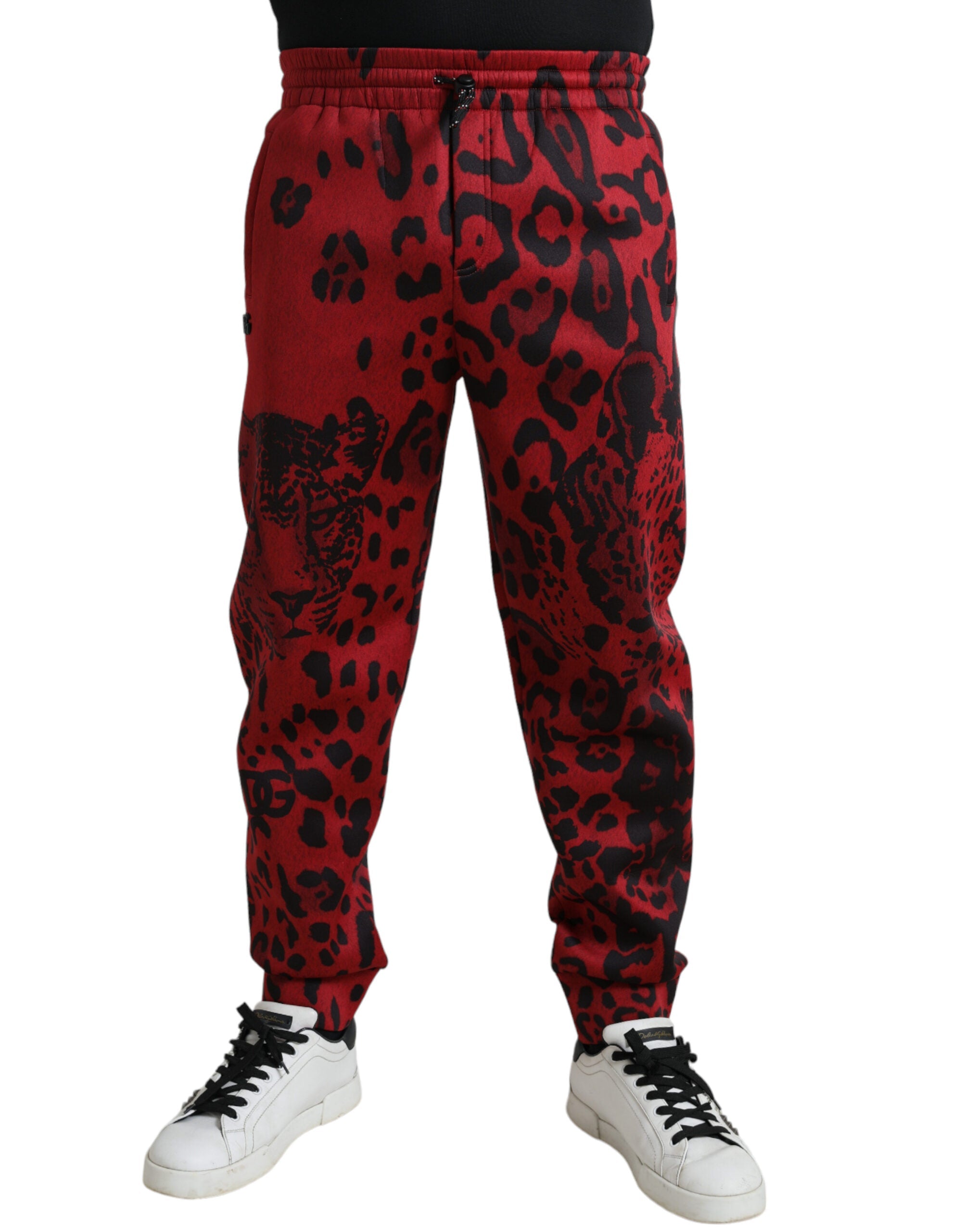 Dolce & Gabbana Red Black Leopard Stretch Jogger Pants LUNESCAPE