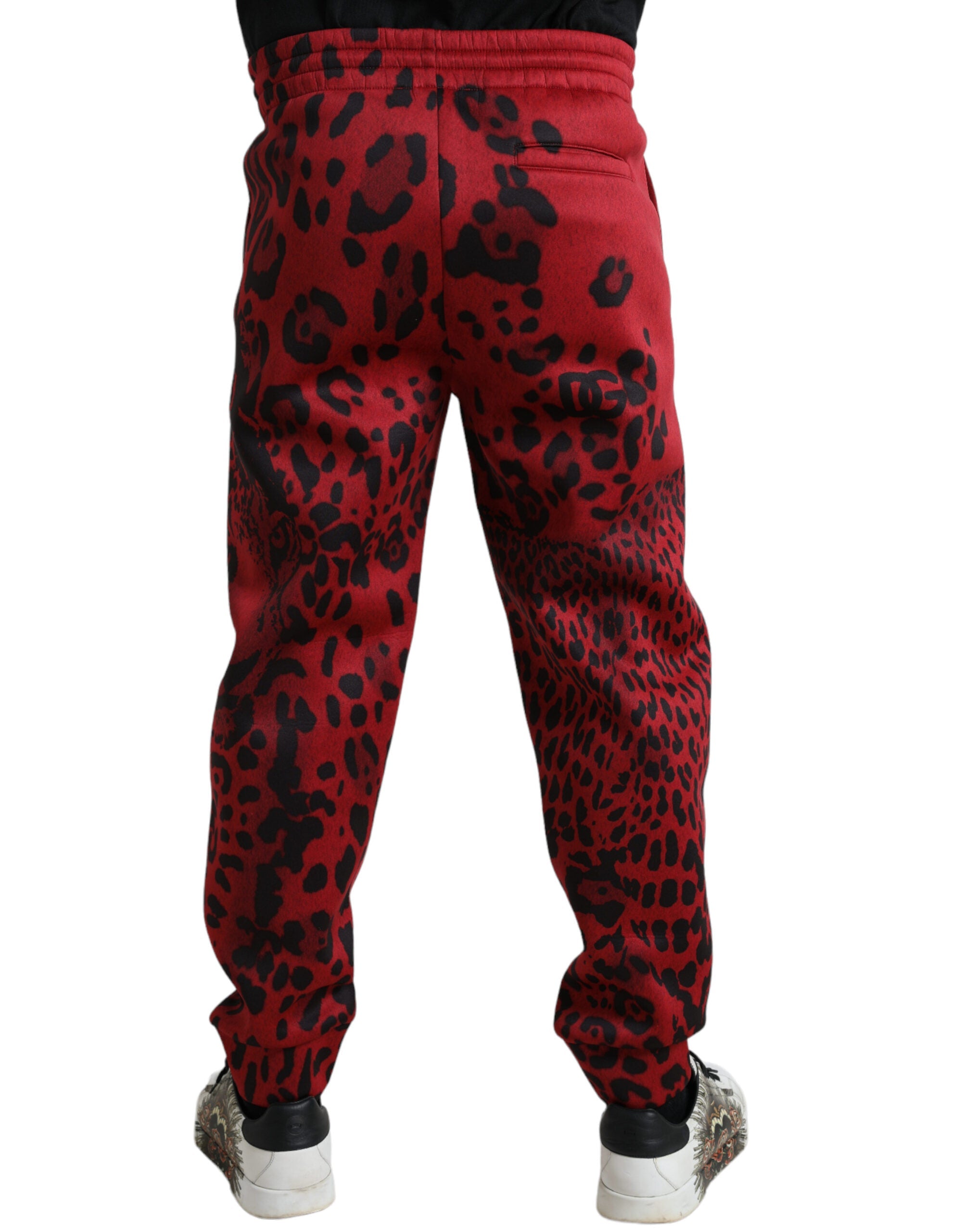 Dolce & Gabbana Red Black Leopard Stretch Jogger Pants LUNESCAPE