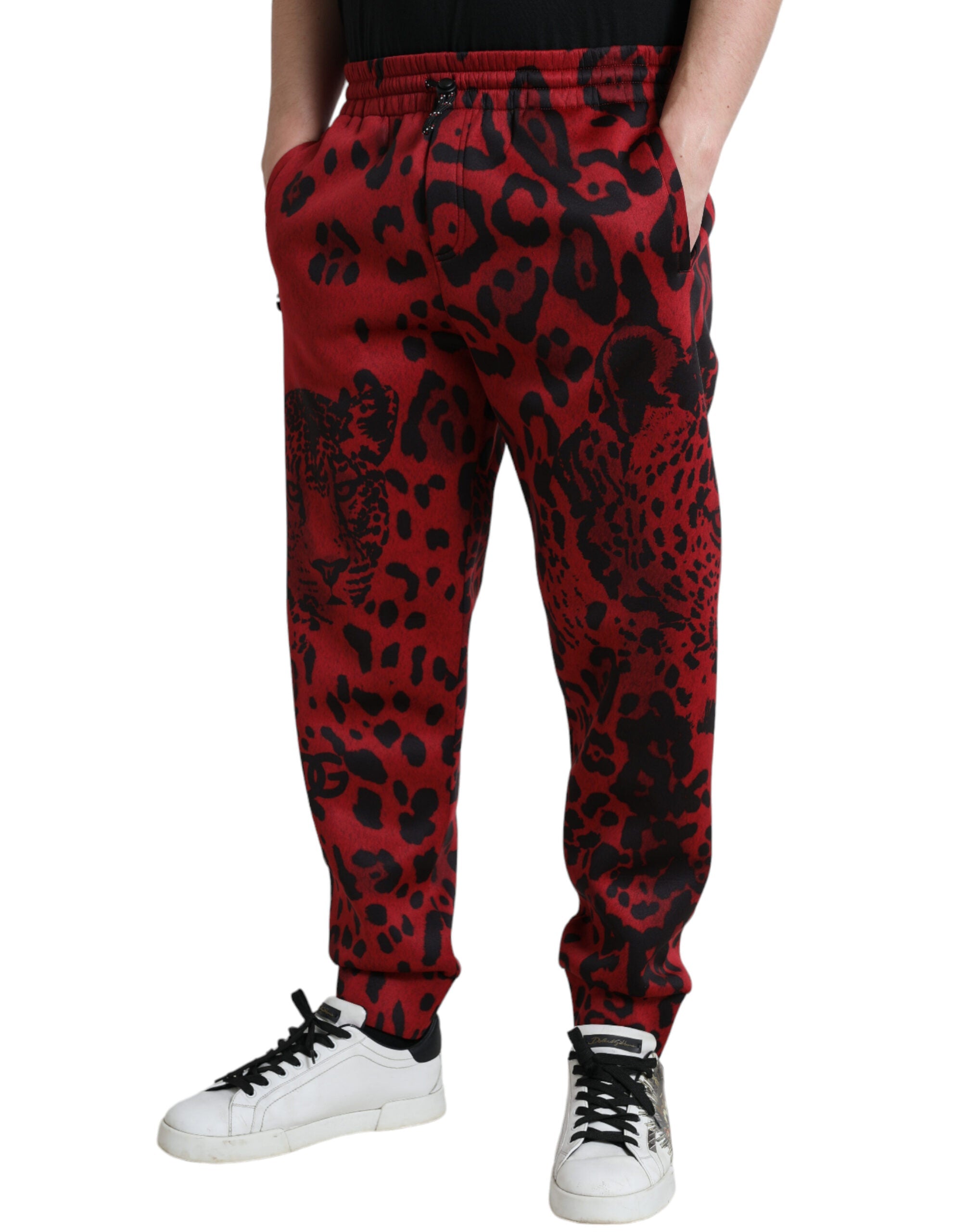 Dolce & Gabbana Red Black Leopard Stretch Jogger Pants LUNESCAPE