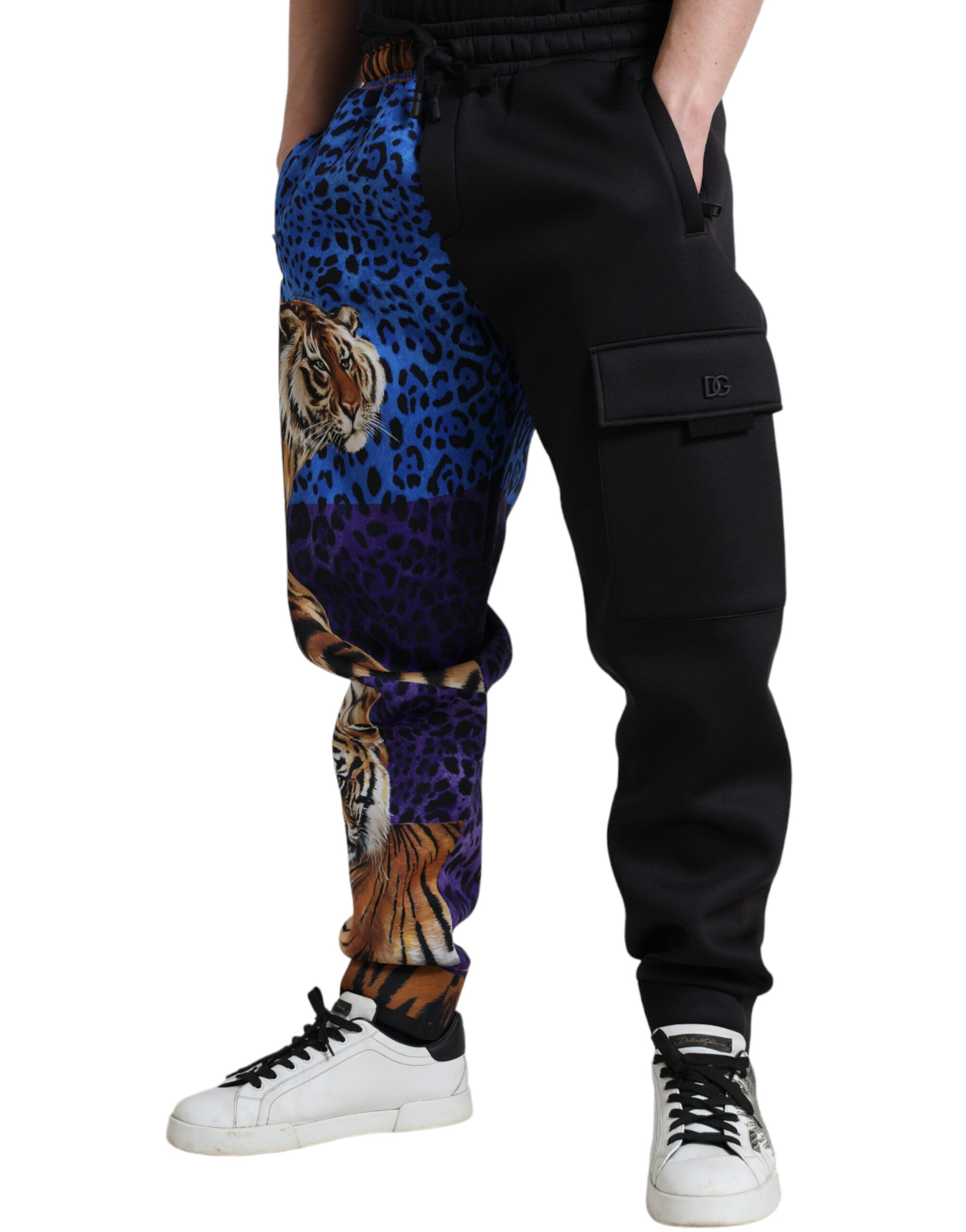 Dolce & Gabbana Black Tiger Print Cargo Jogger Pants LUNESCAPE