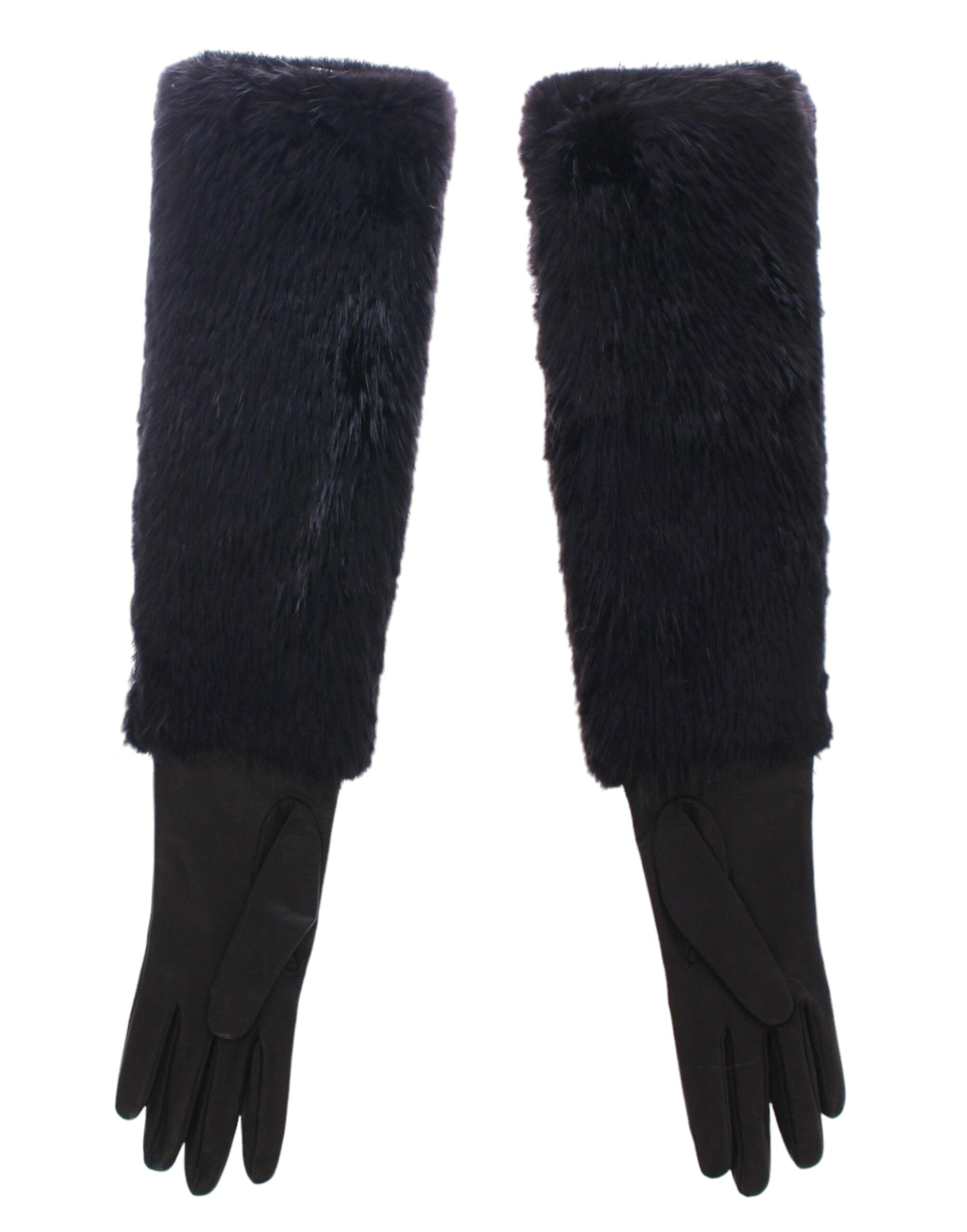 Dolce & Gabbana Black Beaver Fur Lambskin Leather Elbow Gloves LUNESCAPE