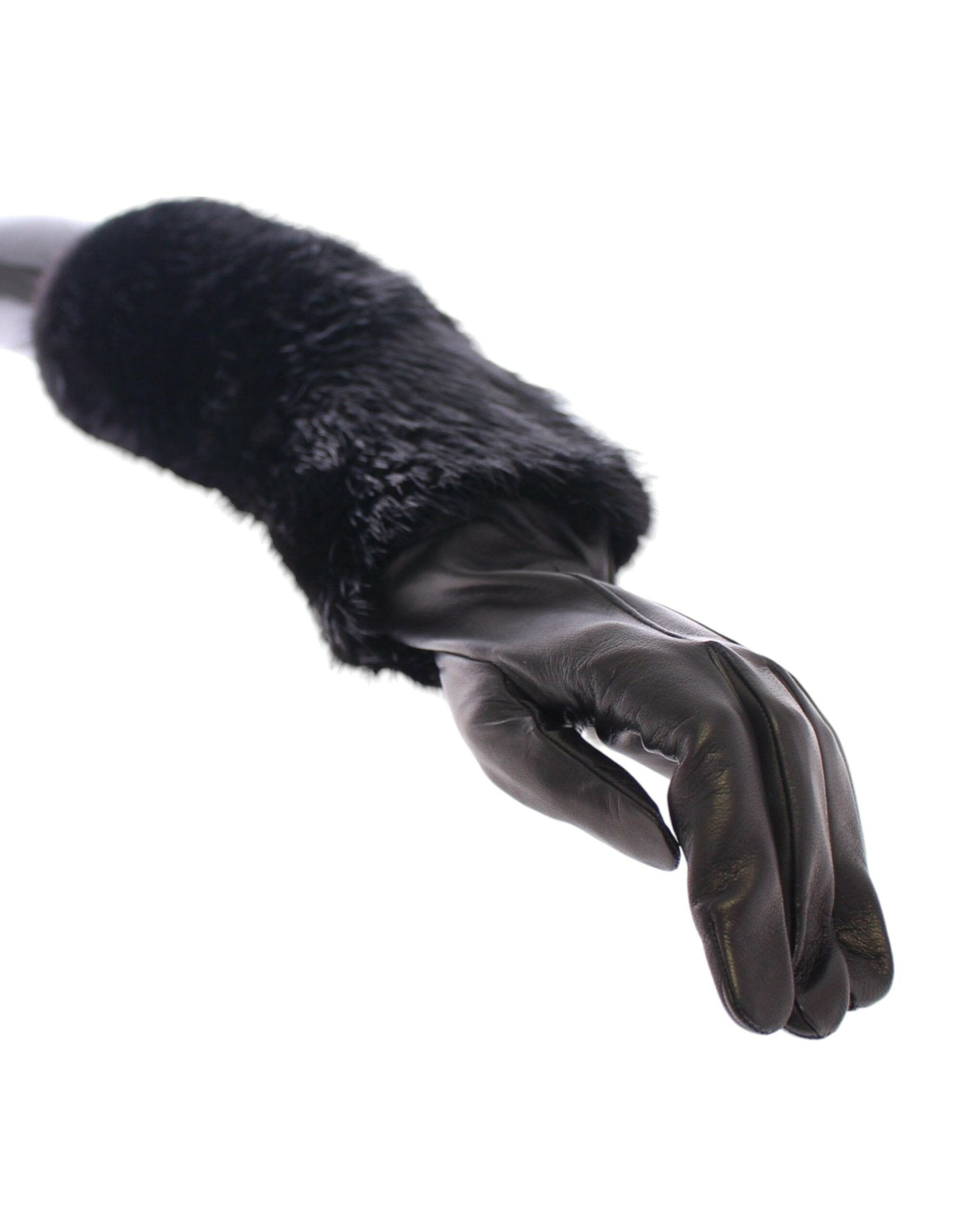 Dolce & Gabbana Black Beaver Fur Lambskin Leather Elbow Gloves LUNESCAPE