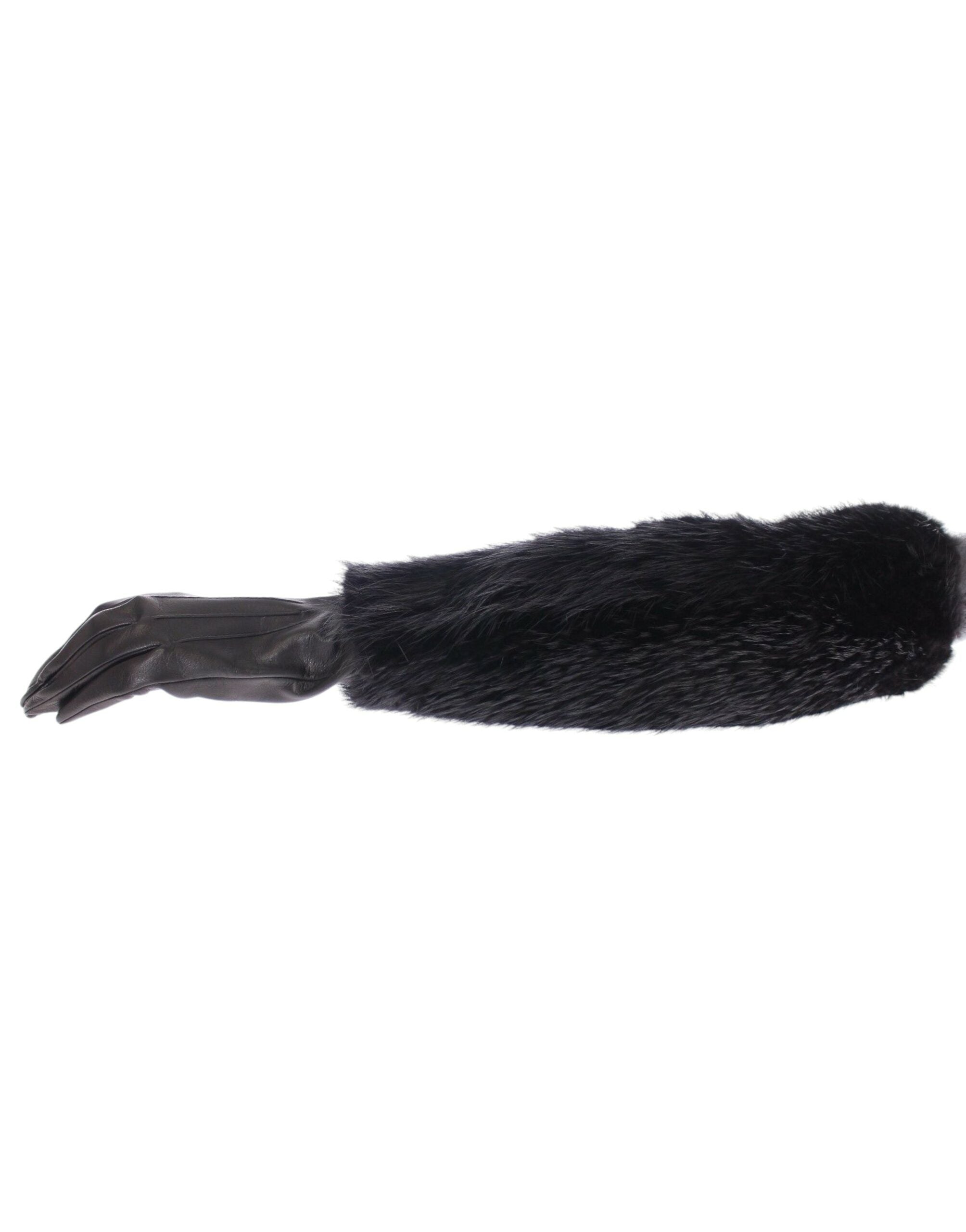 Dolce & Gabbana Black Beaver Fur Lambskin Leather Elbow Gloves LUNESCAPE