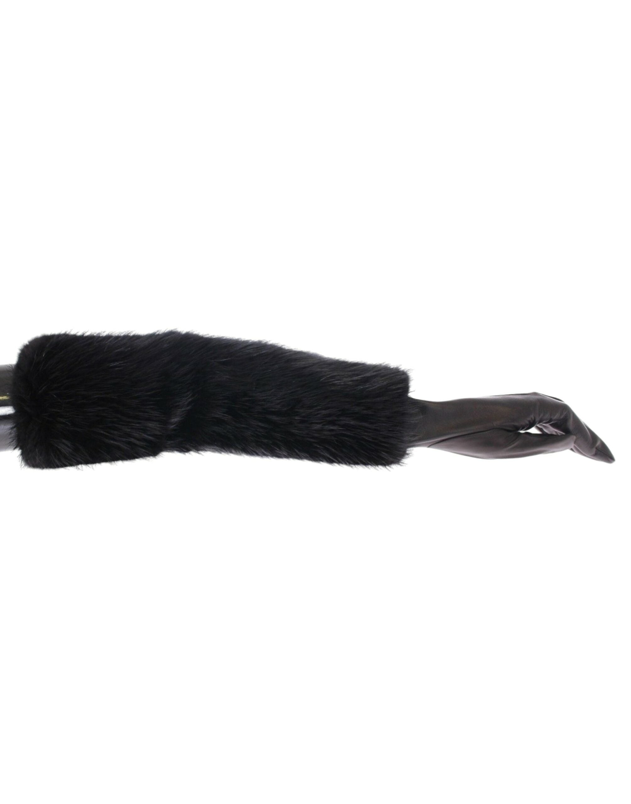Dolce & Gabbana Black Beaver Fur Lambskin Leather Elbow Gloves LUNESCAPE