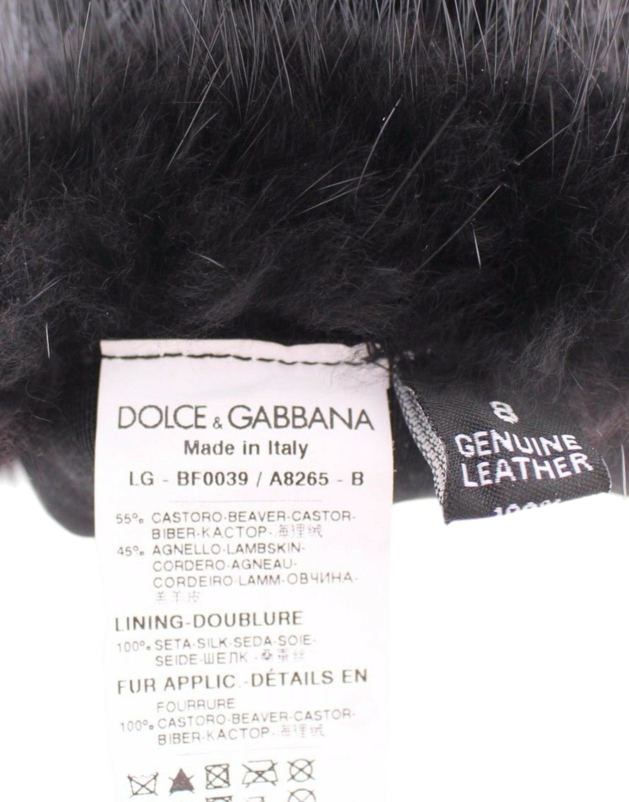 Dolce & Gabbana Black Beaver Fur Lambskin Leather Elbow Gloves LUNESCAPE
