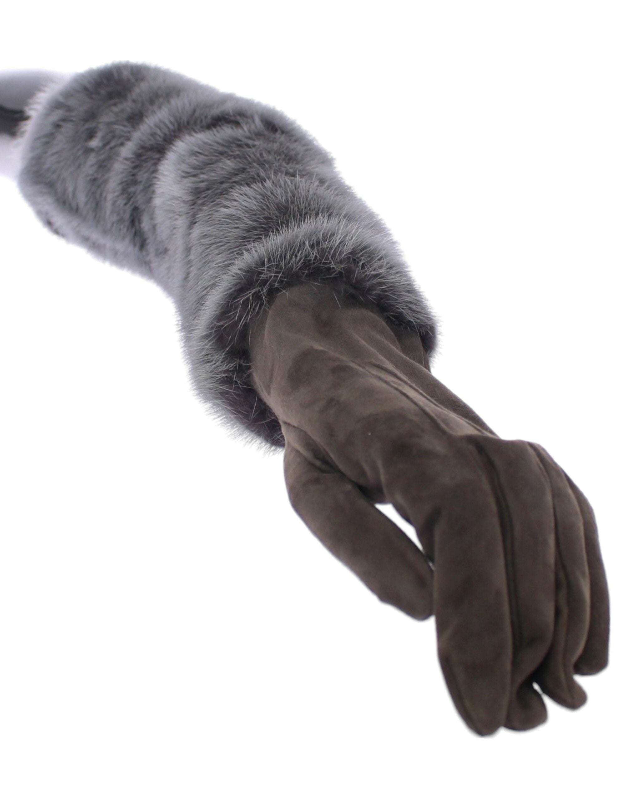Dolce & Gabbana Gray Mink Fur Lambskin Suede Leather Gloves LUNESCAPE