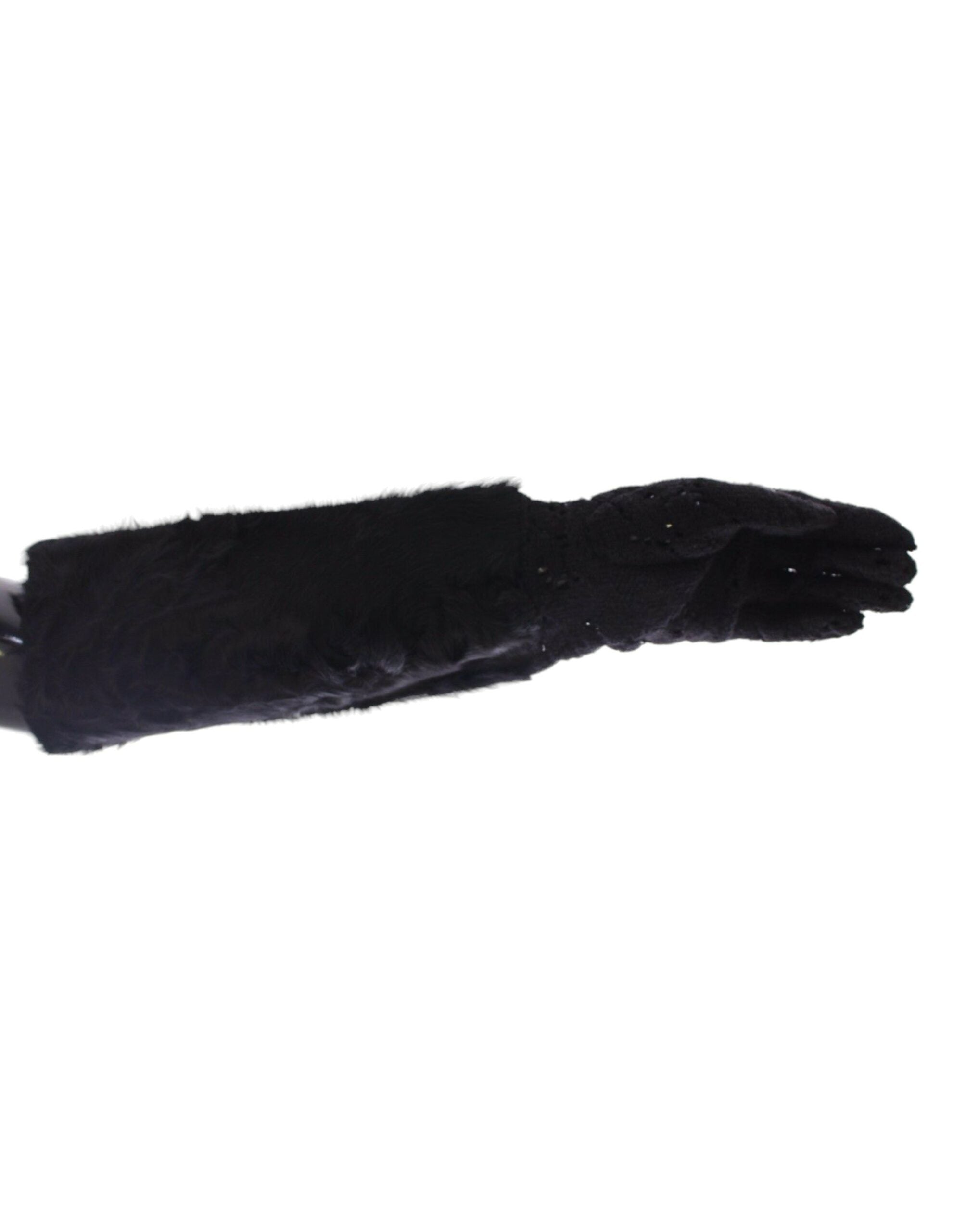 Dolce & Gabbana Black Lace Wool Lambskin Fur Elbow Gloves LUNESCAPE